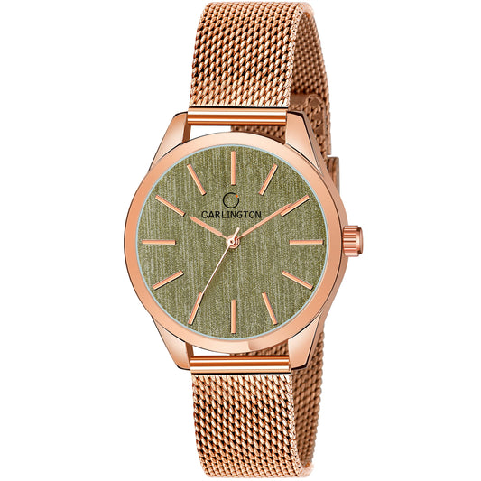 Carlington Stainless Steel Analog Dial Women Watch, Rose Gold Band
