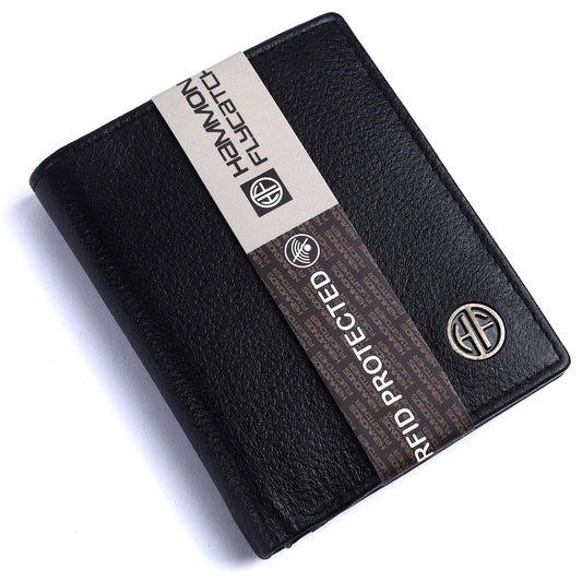 HAMMONDS FLYCATCHER Genuine Leather Wallet for Men - RFID Protected Leather Purse for Men, Money Purse for Men, Bi-Fold Wallet - 3 Card Slots, 2 ID Slots, Coin Pocket, Hidden Pockets - Black