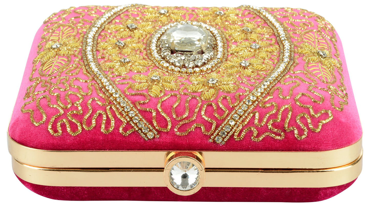 TOOBA Women's Oval Stone Square Box Clutch (Hot Pink, rani oval stone 6x6)
