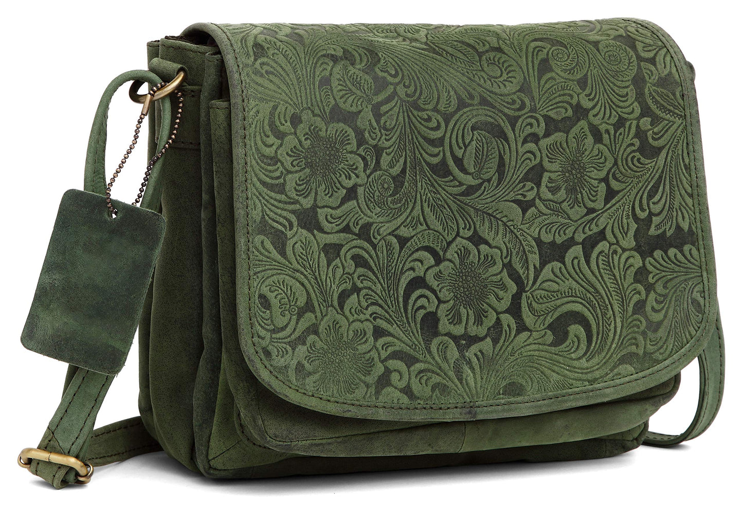 WildHorn Premium Leather Vintage Fashion Oliva Crossbody Bag with Adjustable Strap for Women (Distressed Printed Green)