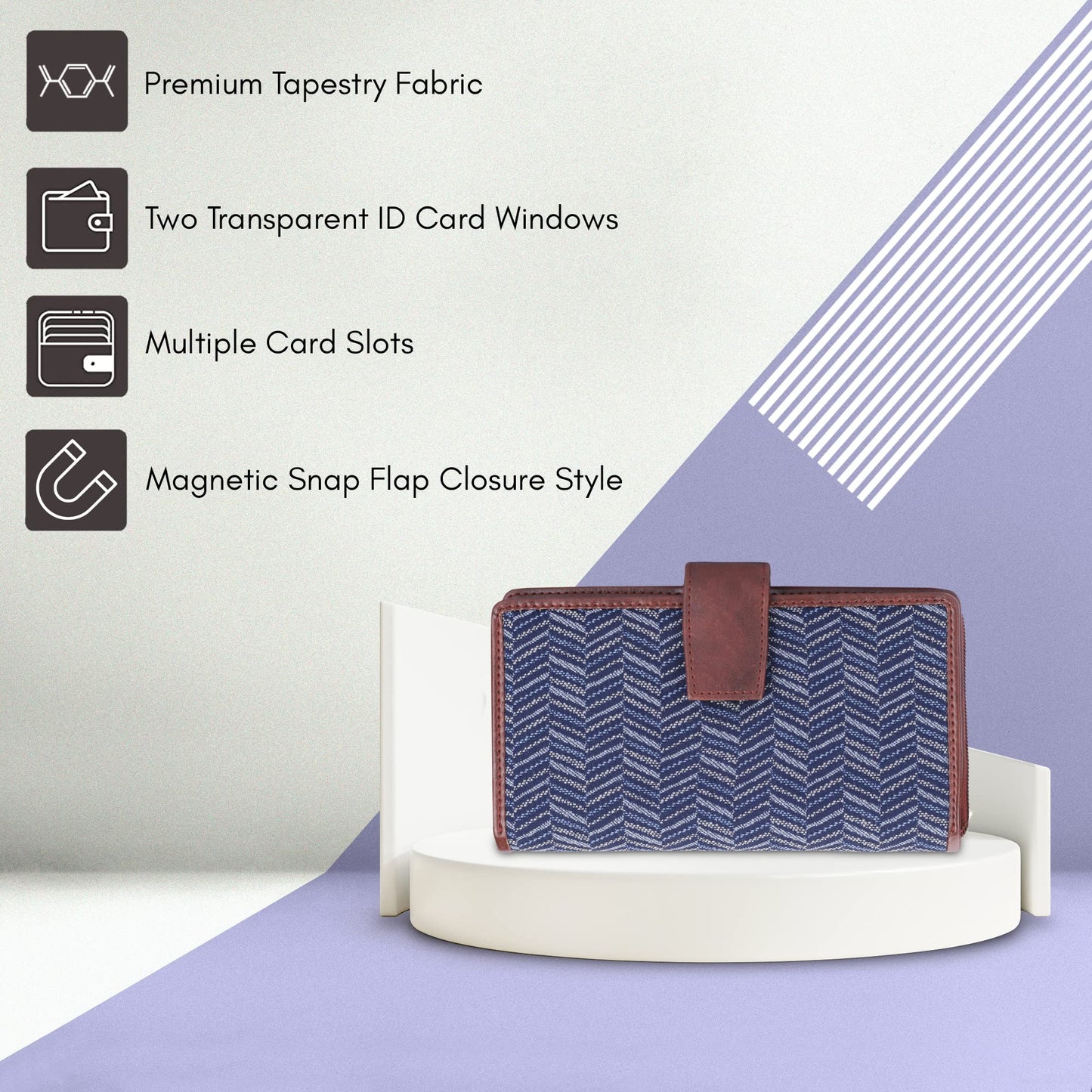 The Clownfish Filipia Ladies Wallet Womens Wrist Clutch Purse (Blue-Stripes)