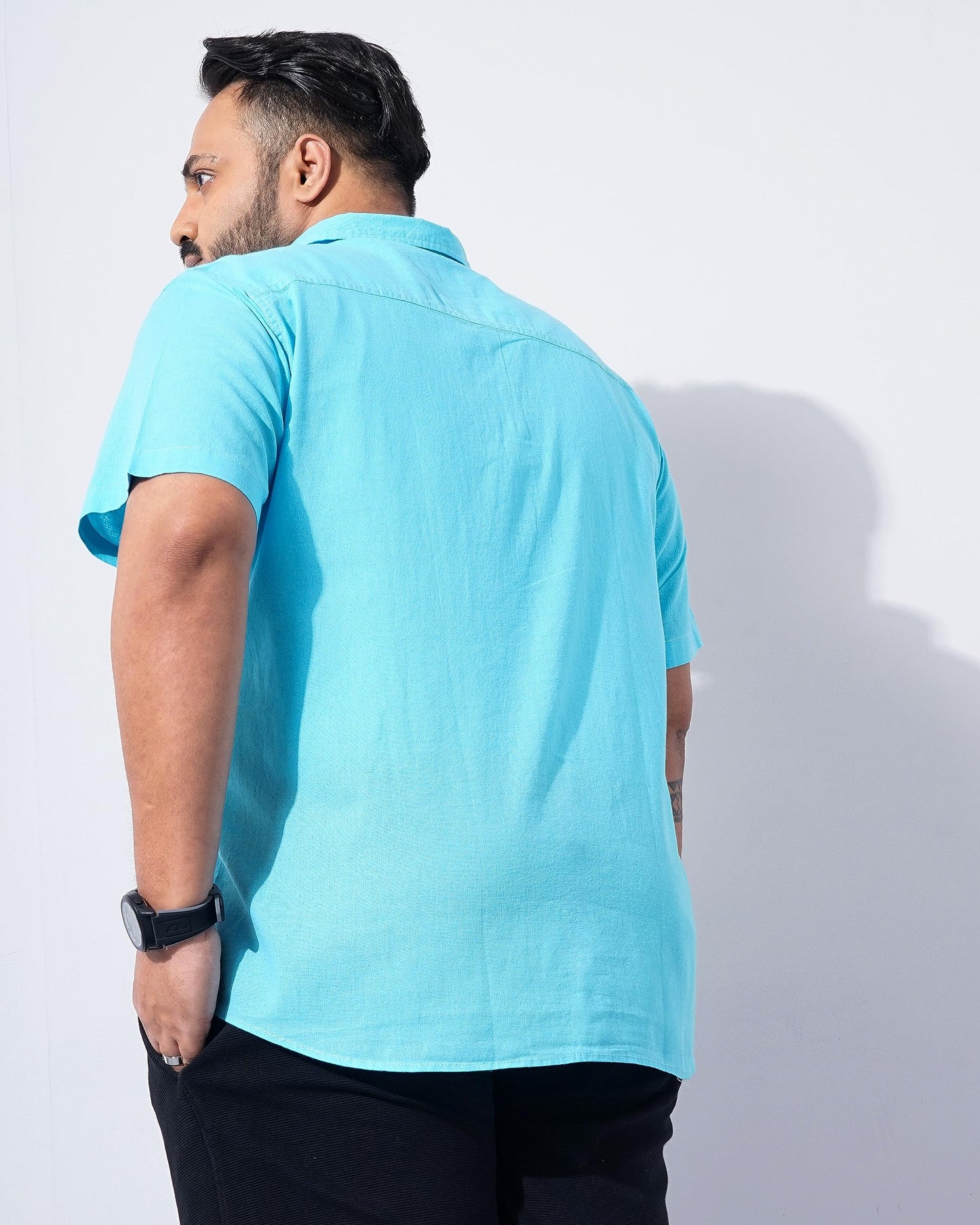 Hardsoda Men Plus Size Turquoise Solid Casual Shirt