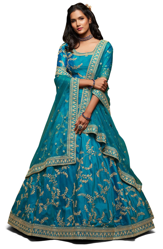 Divine International Trading Co Women's Art Silk Lehenga Choli With Dupatta (ZC7807-TURQUOISE_Unstitched)