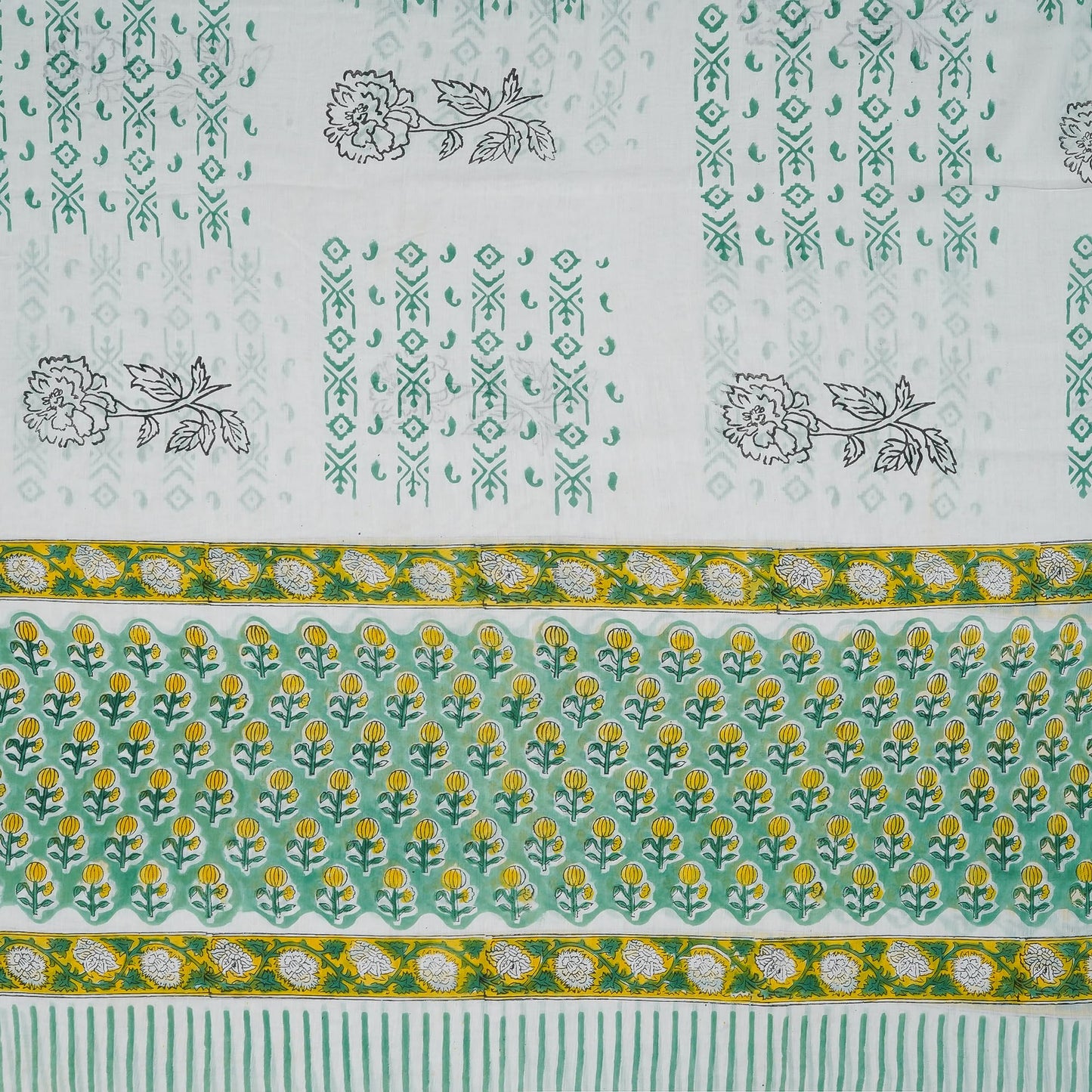 Kwatchi Woman's & Girls Jaipuri Hand Block Print Unstitched Suit Material with Cotton Dupatta(Mint Green)