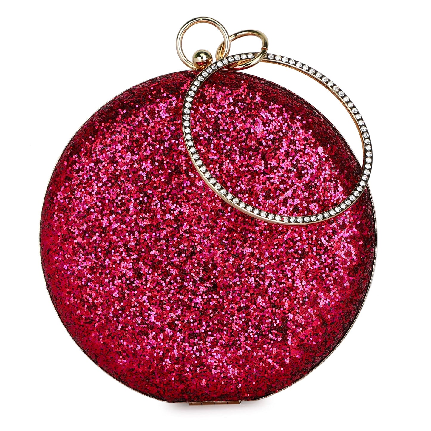 TOOBA Women Handicraft Beautiful Round Box Clutch Bag Purse for Bridal, Casual, Wedding Bag for Women & Girls (Glittering Magenta)