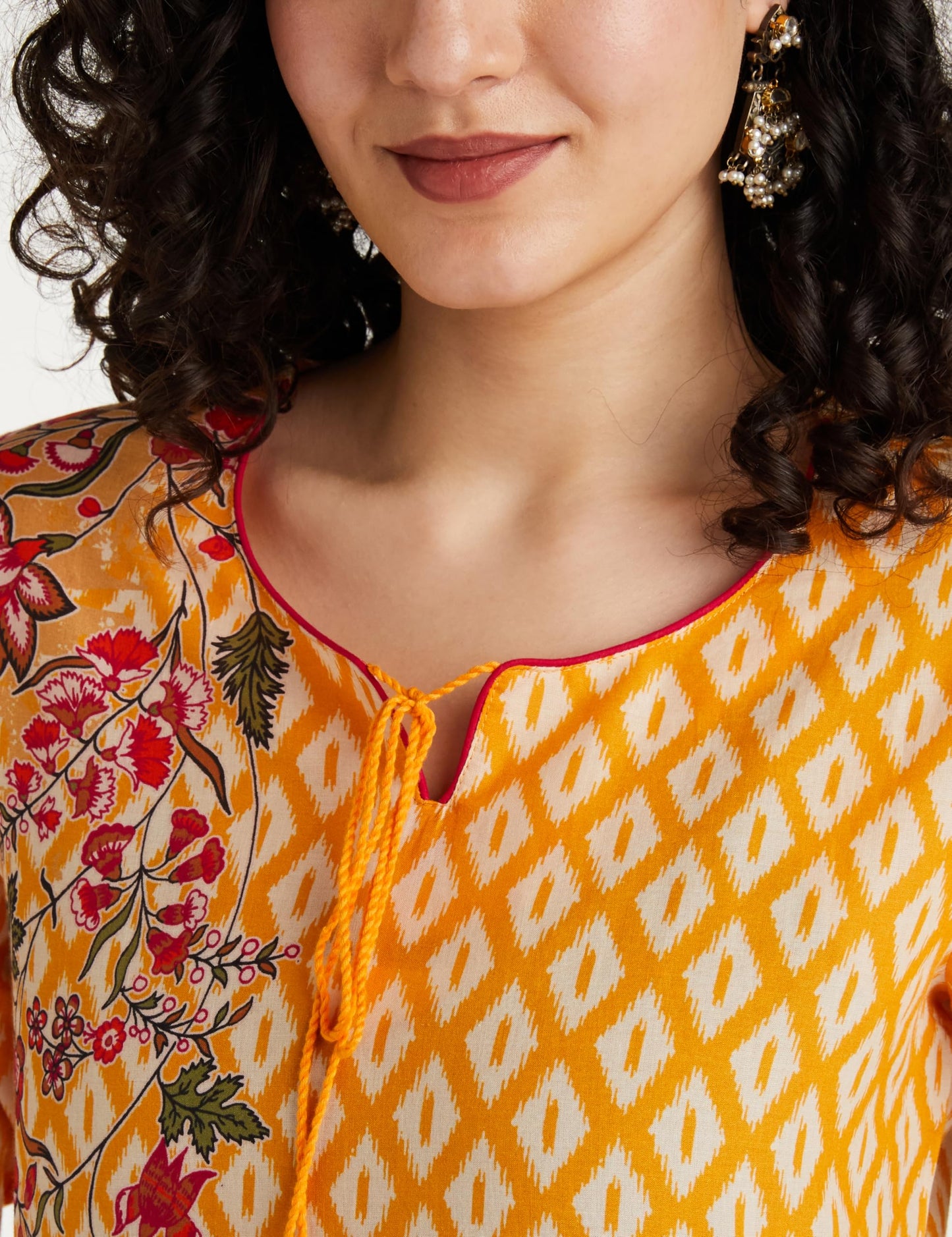 BIBA Cotton Women's Printed Narrow Salwar Kurta Dupatta(Skdikat Bag7483_Yellow_34)