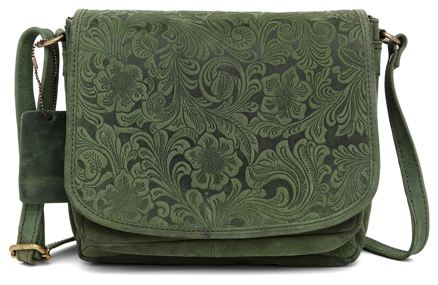 WildHorn Premium Leather Vintage Fashion Oliva Crossbody Bag with Adjustable Strap for Women (Distressed Printed Green)