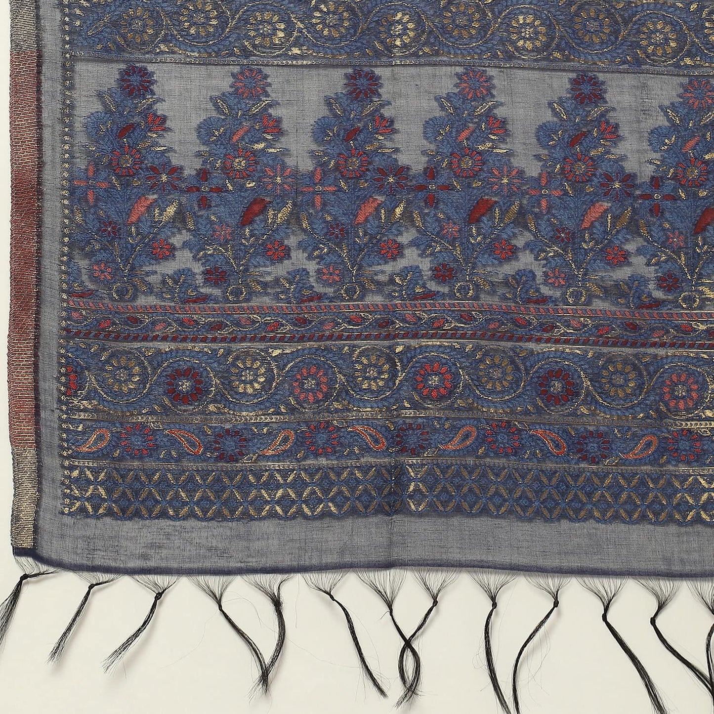 BIBA Women Cotton Yarndyed Narrow Salwar Kurta Dupatta(SKDASSORTED8386_INDIGO BLUE_42) 3Xl