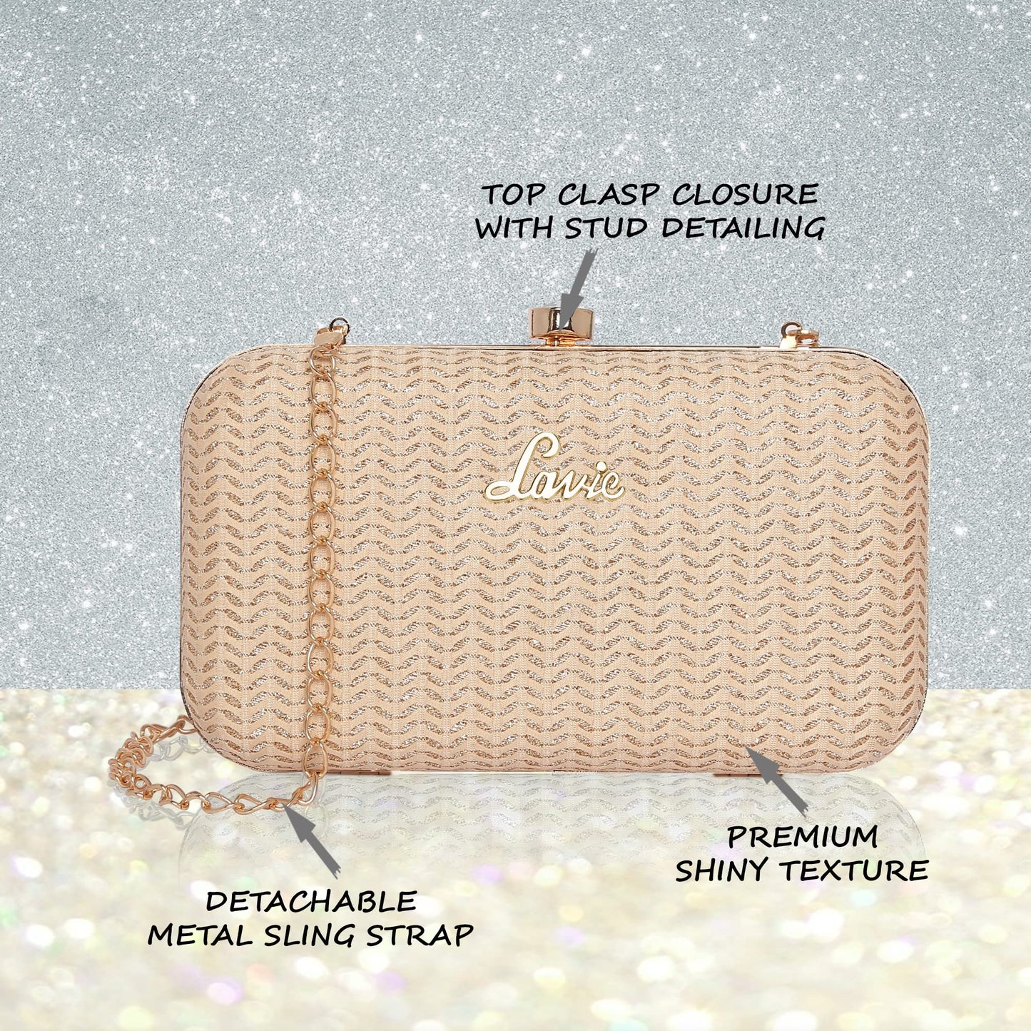 Lavie Women's Sparkle Framed Clutch Gold Metallic Ladies Purse Handbag