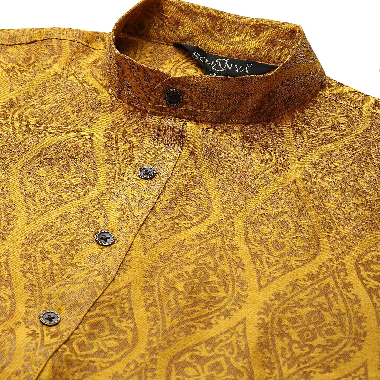 SOJANYA (Since 1958 Men's Jacquard Silk Mustard & Gold Kurta Size 38