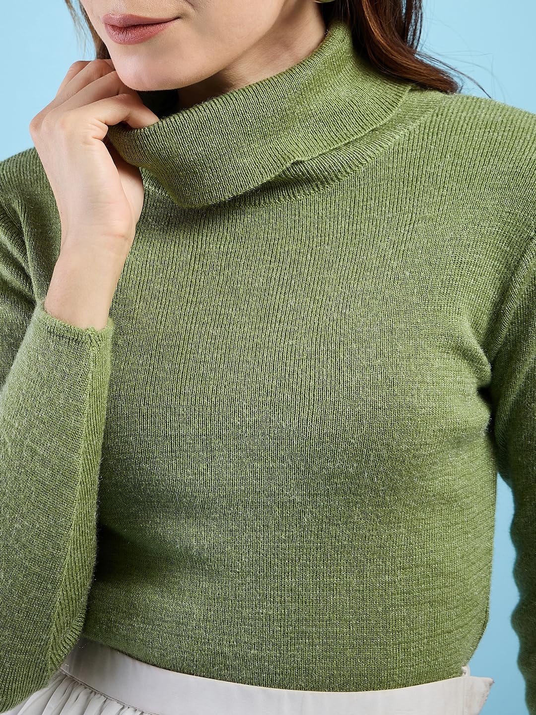 Clapton Women's and Girls Pure Wool Knitted Turtle Neck Sweater, Full Sleeves, High Neck Winter wear (M, Parrot)