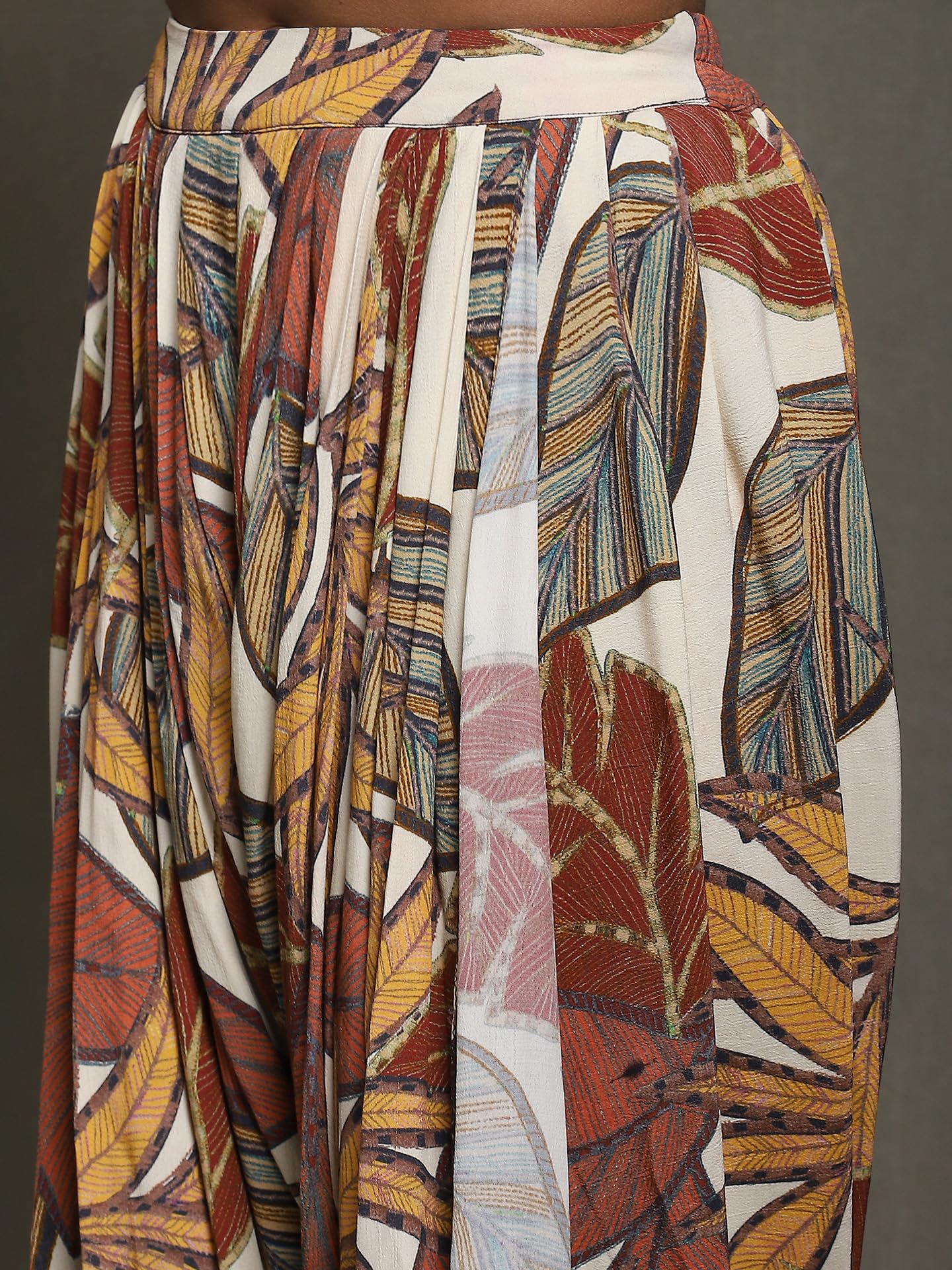 Ritu Kumar Off White Printed Top With Shrug And Palazzo Co-Ord Set