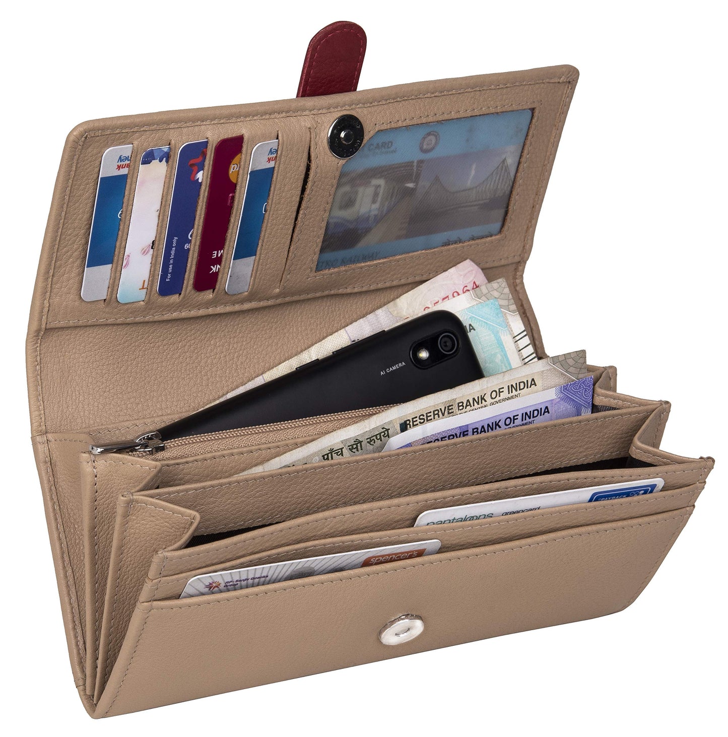 URBAN FOREST Danny Beige/Red Leather Wallet for Women