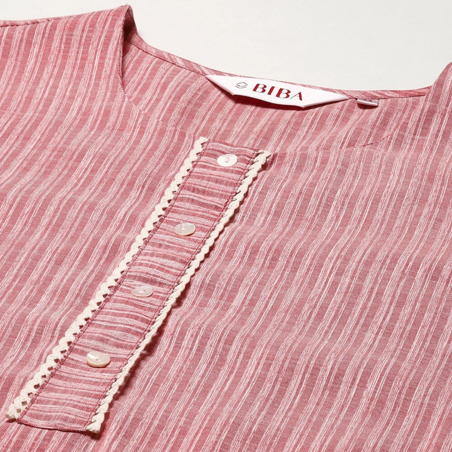 BIBA Women Cotton Yarndyed Straight Salwar Kurta Dupatta(SKD7508E_RED_36), Large