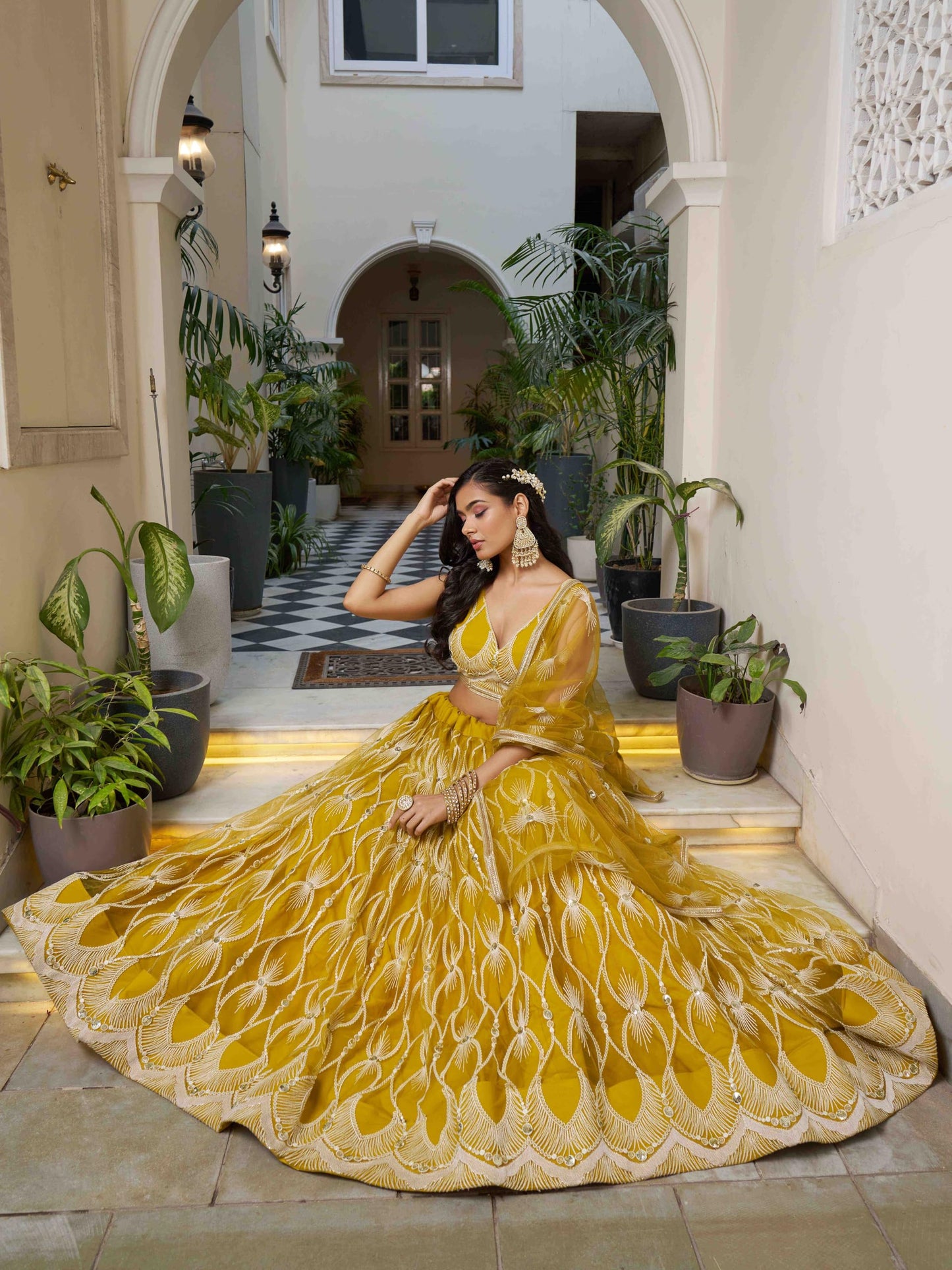 Zeel Clothing Women's Cotton Thread Sequins Work Embroidery Soft Net Semi-Stitched Lehenga Choli Set With Dupatta (Nfh-2139-Yellow-Women-Lehenga-Choli-Latest; Free Size)