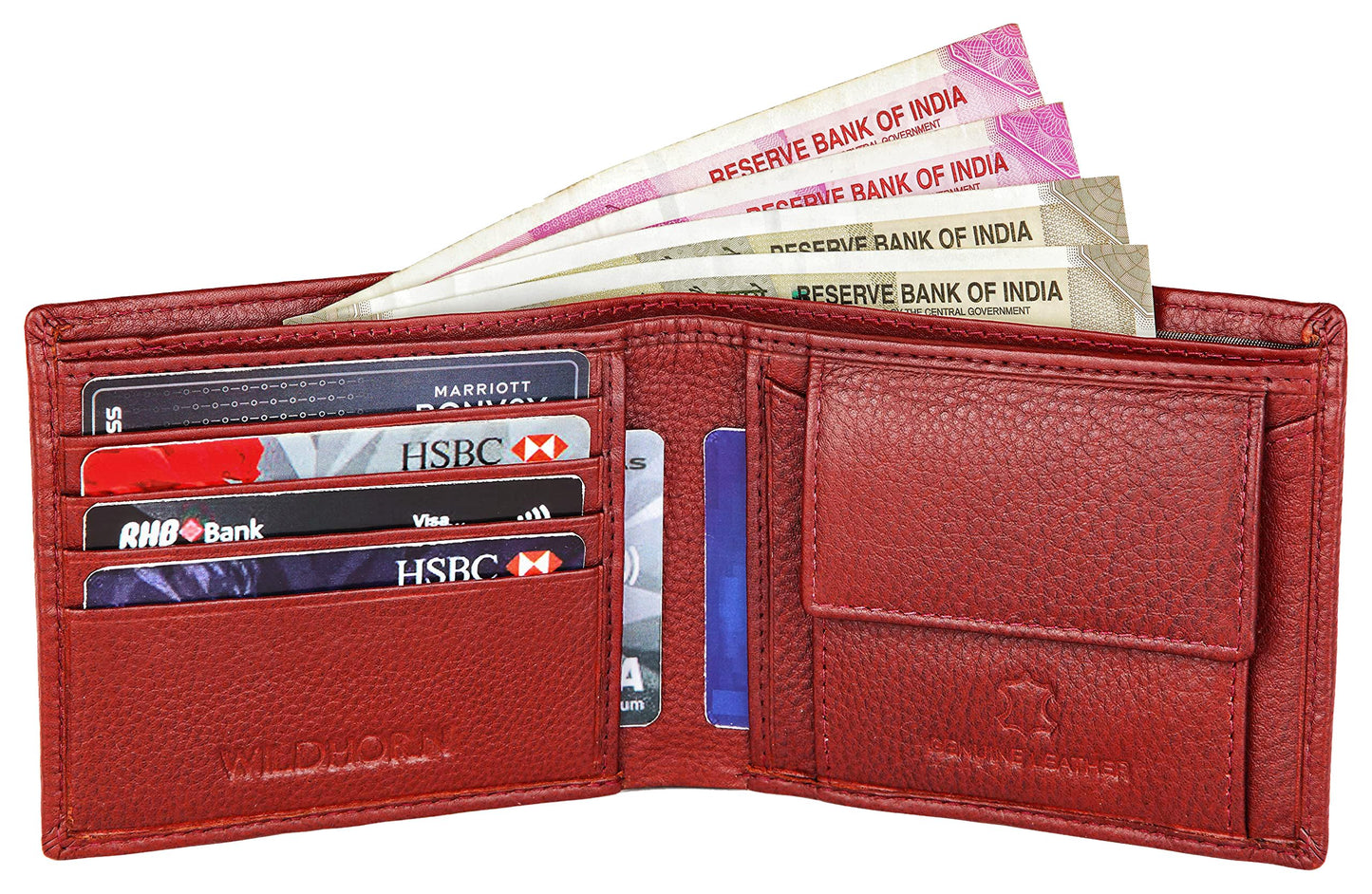 WildHorn Men Leather RFID Protected Wallet, Red