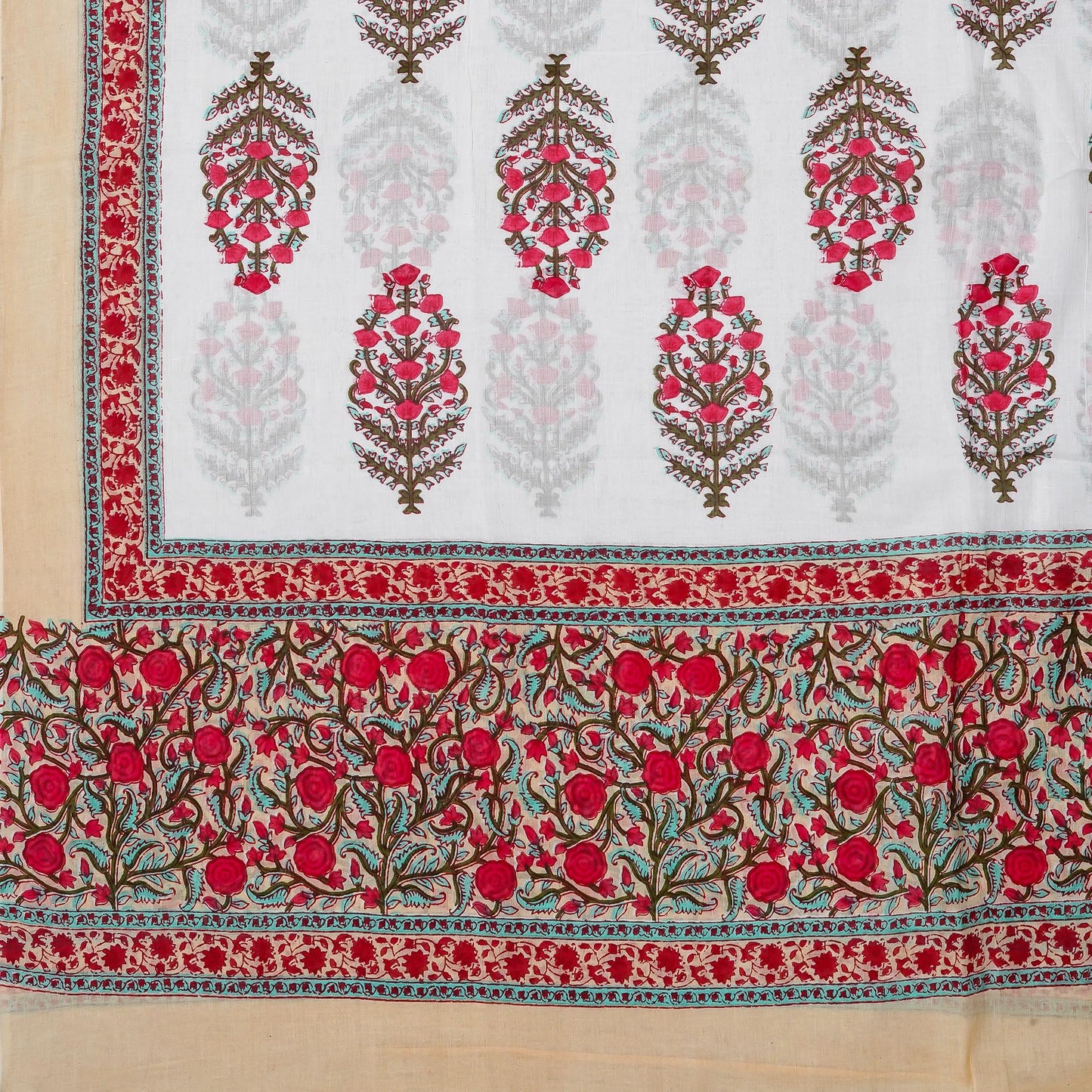 Kwatchi Kwathi Woman's & Girls White Red Floral Printed Unstitched Pure Cotton Suit & Dress Material