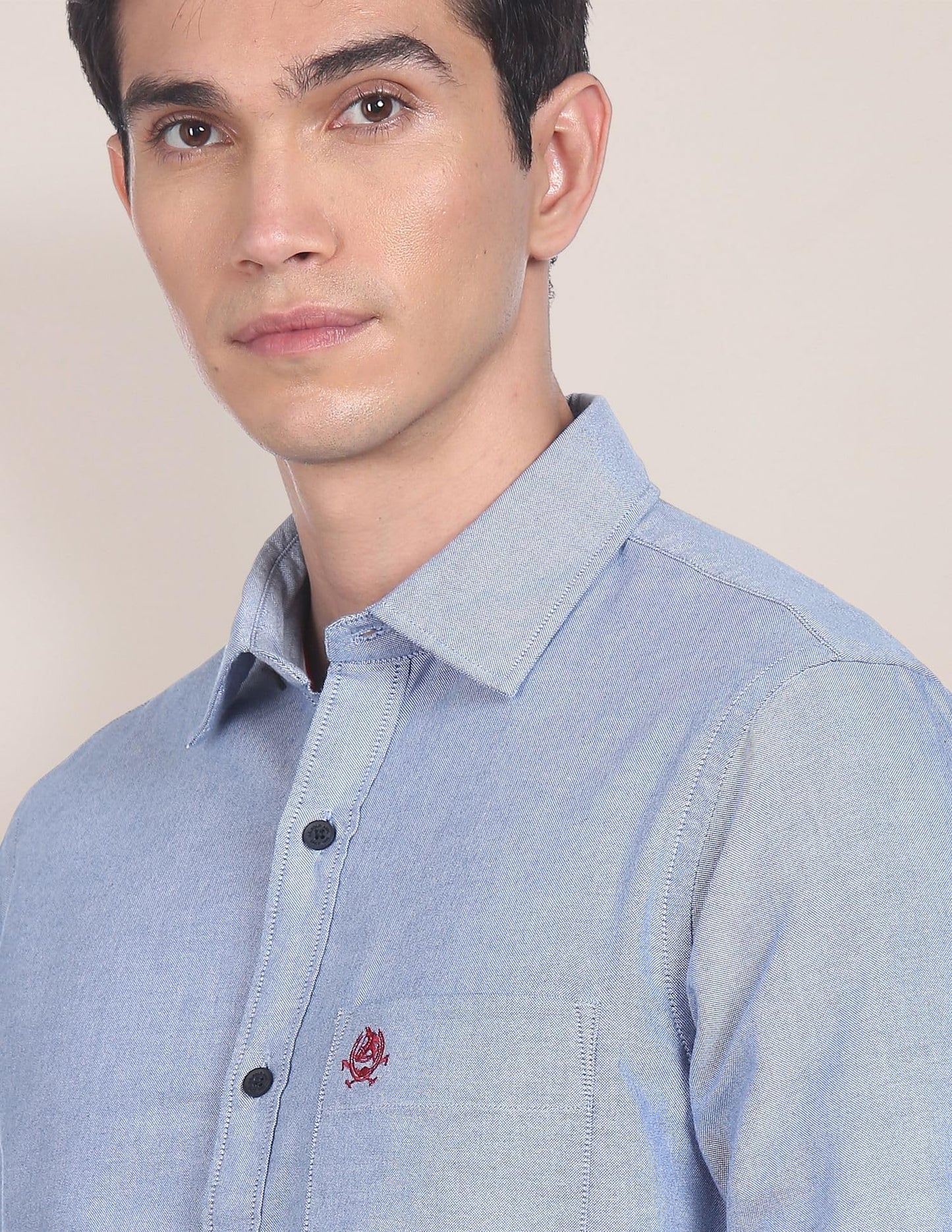 U.S. POLO ASSN. Men's Solid Spread Collar Premium Cotton Oxford Tailored Fit Shirt (USSHTR0027_DK. Blue_L)