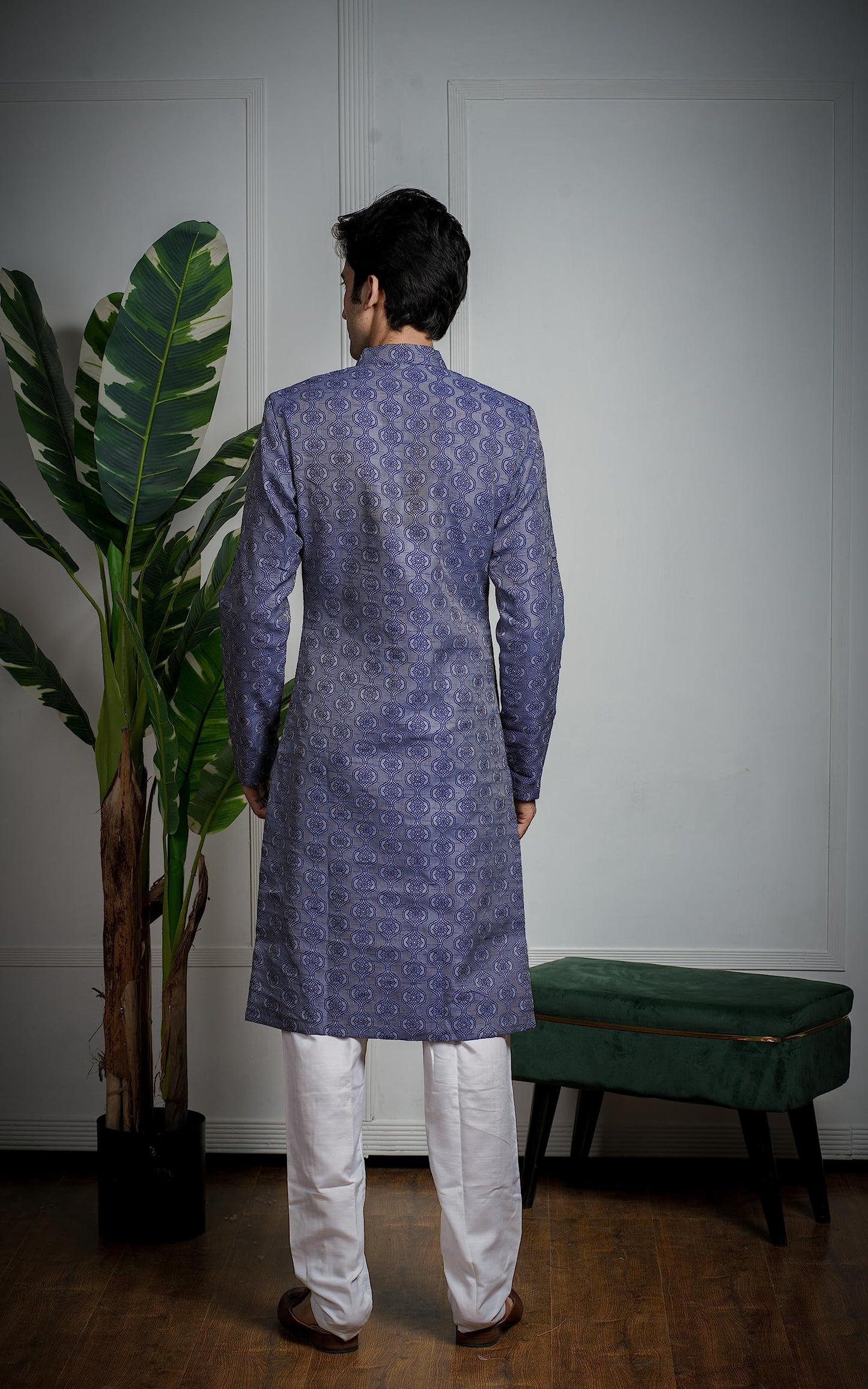 Amzira Mens Ethnic Wear Indo Western Set - Blue (Large)