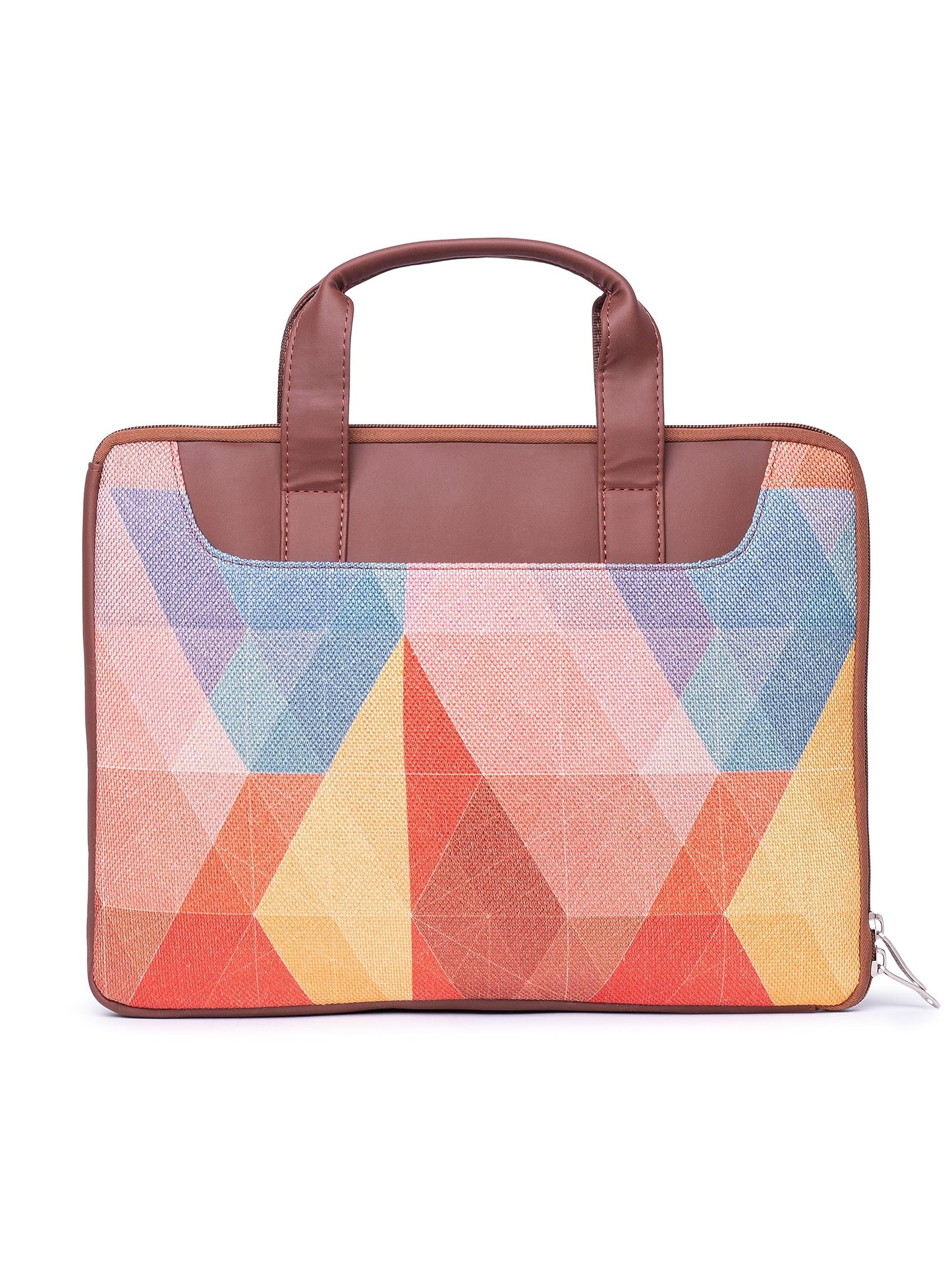 ZOUK Vegan Leather GeoOptics Printed Casual L-Zippered Laptop Sleeves For Women