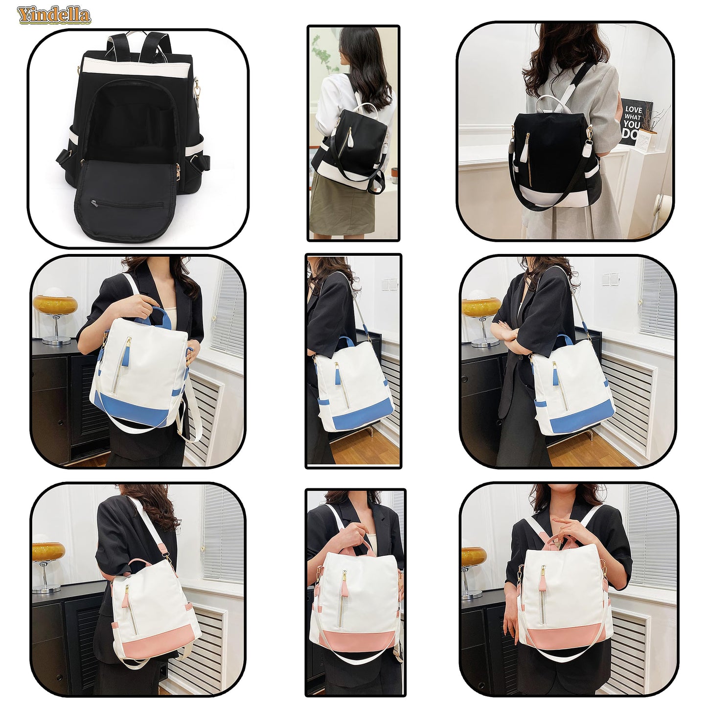 Yindella Women's Anti-Theft Fashion Backpack - Soft Leather Texture Large-Capacity Korean-Style Daypack Elegant Shoulder Fitting Backpack Purse for Travel and Collage Bag for Women and Girls (Blue)