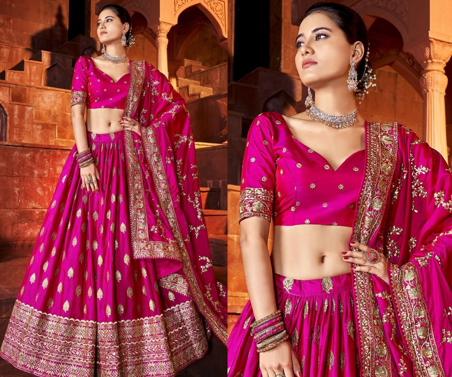 Zeel Clothing Women's Art Silk Sequins Zari Embroidered Art Silk Semi Stitched Lehenga Choli With Dupatta (5111-Pink-Womens-Lehenga-Choli-Latest; Free Size) (Pink)