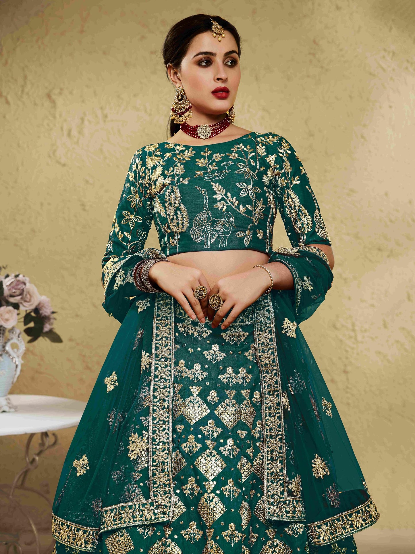 Zeel Clothing Women's Thread Sequins Embroidery Silk Bridal Semi-Stitched New Lehenga Choli With Dupatta (7055-Green-Wedding-Bridal-Stylish-Latest; Free Size)