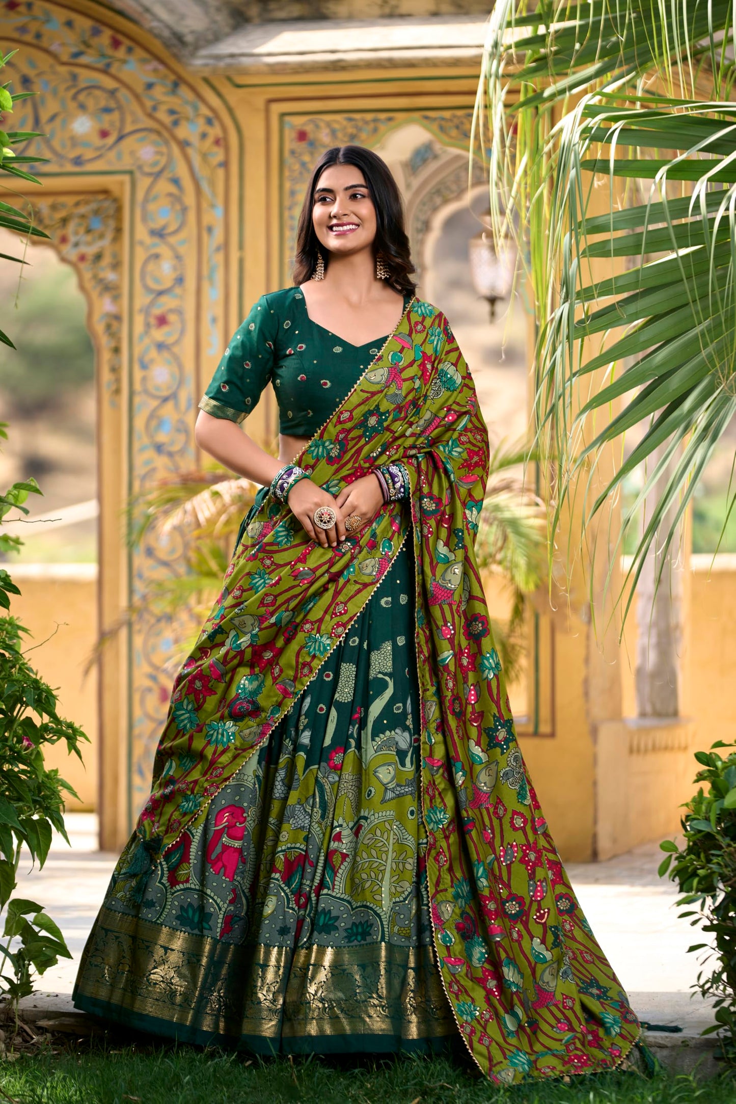 LooknBook Art Women Silk Unstitched Lehenga Choli (ARD1219GRN_Green_Free Size)