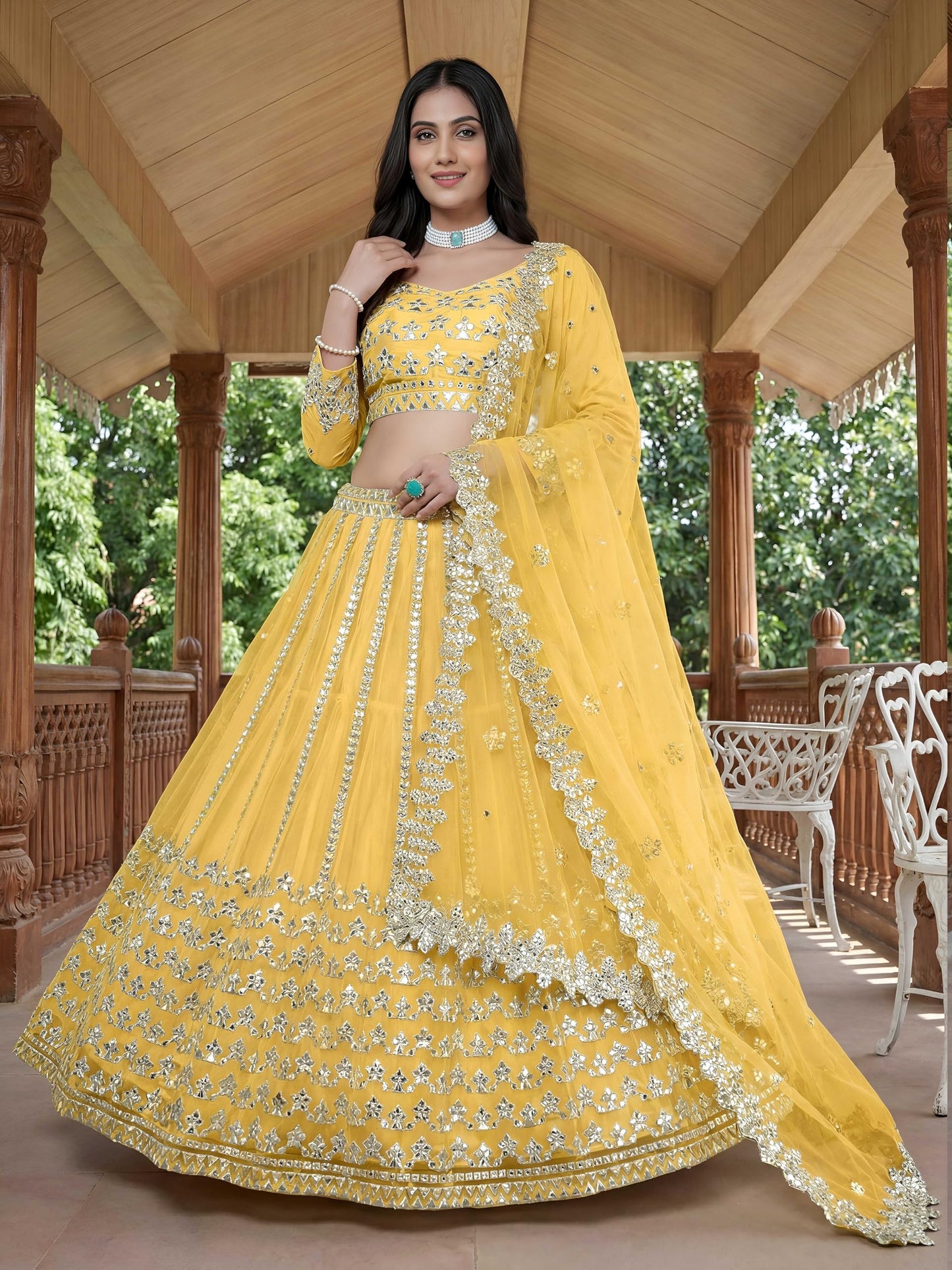 Zeel Clothing Women's Foil Embroidered Net Lehenga Choli With Dupatta (5029-Yellow-Women-Lehenga-Choli-Set, Free size)
