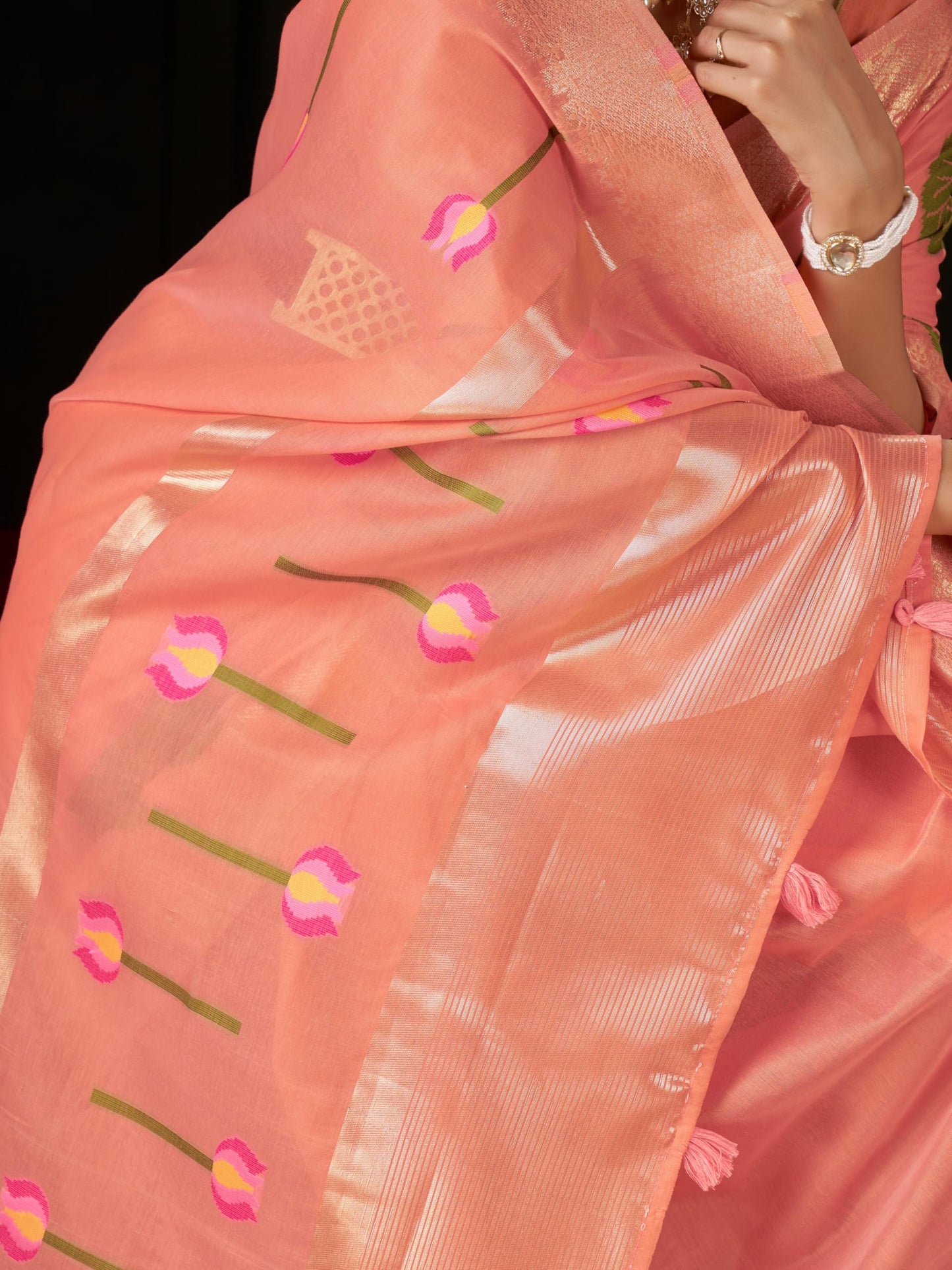 SWORNOF Women's Cotton silk saree for Patola festival Wedding silk with blouse piece (ORANGE1)