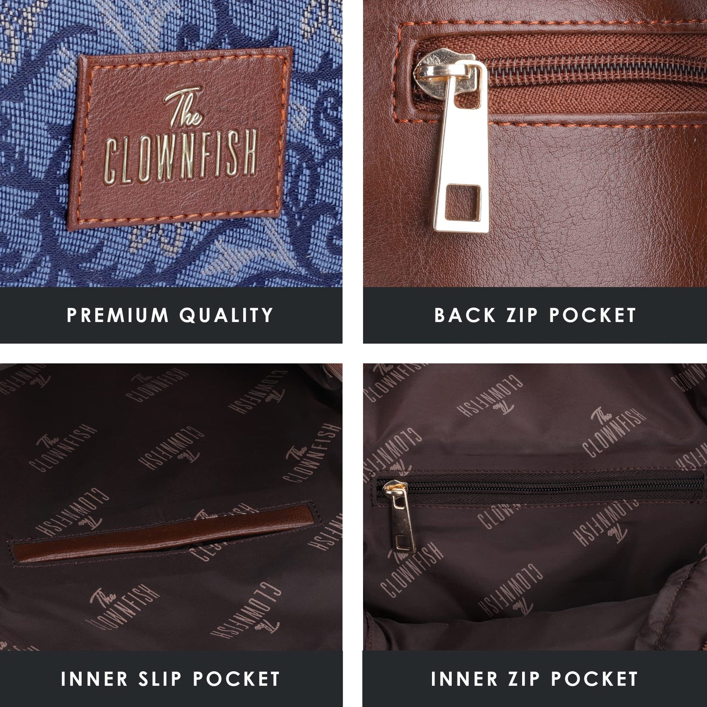 THE CLOWNFISH Combo Of Minerva Faux Leather & Tapestry Women's Backpack College School Girls Bag Casual Travel Backpack For Ladies & Expert Series Pencil Pouch Pen Case (Blue-Floral), 10 Litres