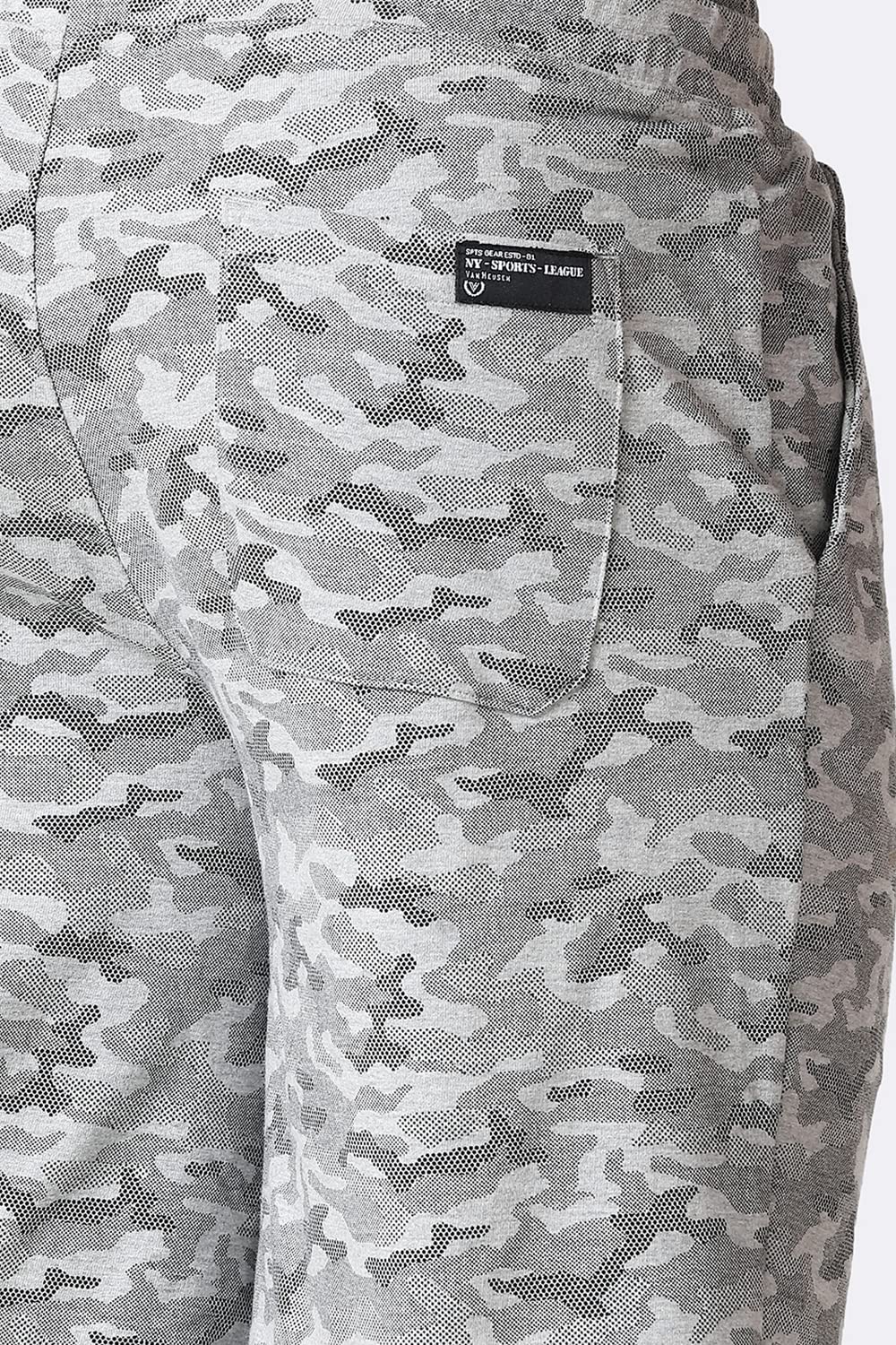 Van Heusen Men Knit Shorts - Cotton Rich - Drawstring Waist, Camo Print, Ultra Soft_70015_Grey Melange AOP_S