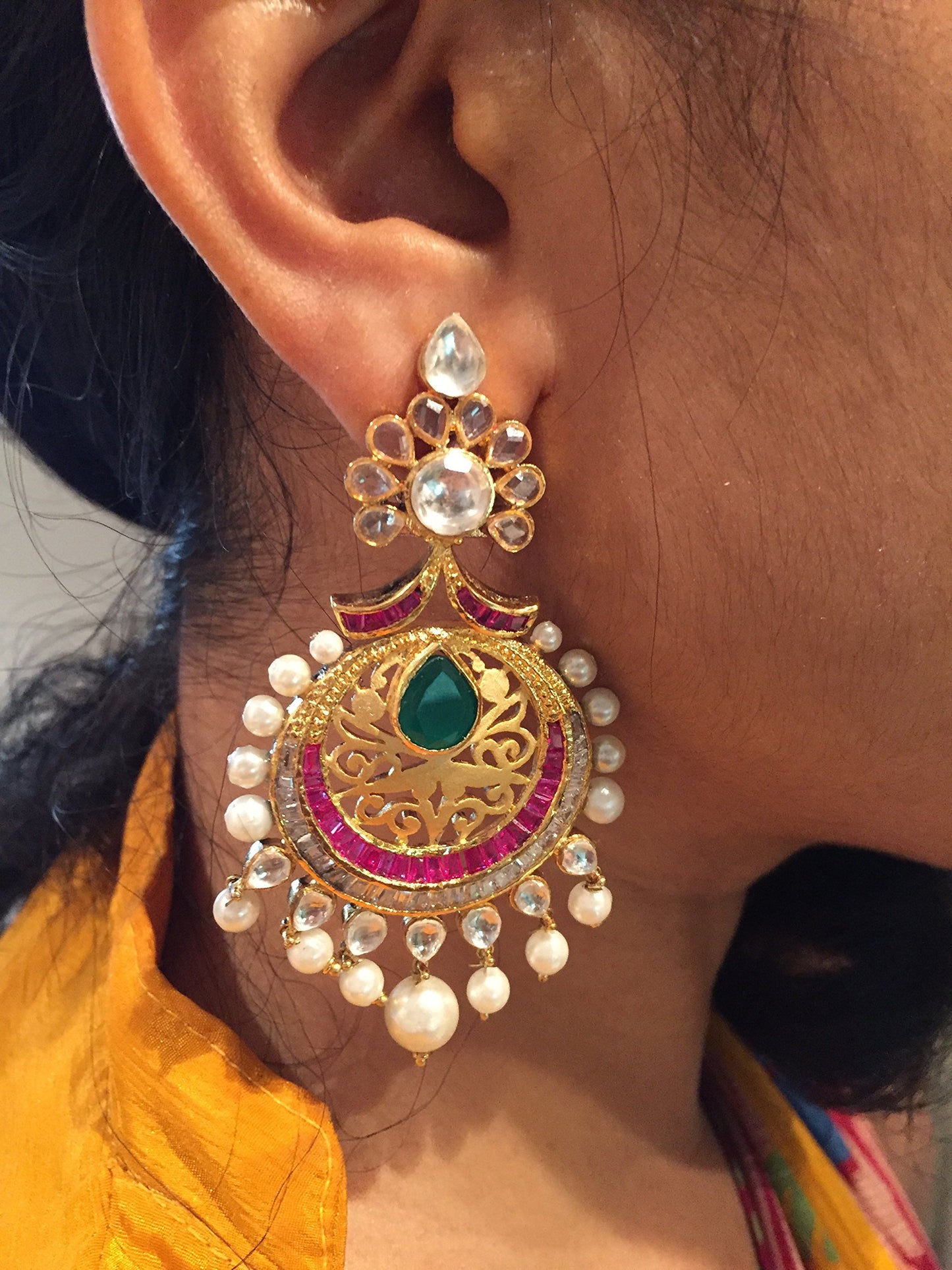 Swasti Jewels Bollywood style Colourful Pearls Chand Bali Earrings for Women