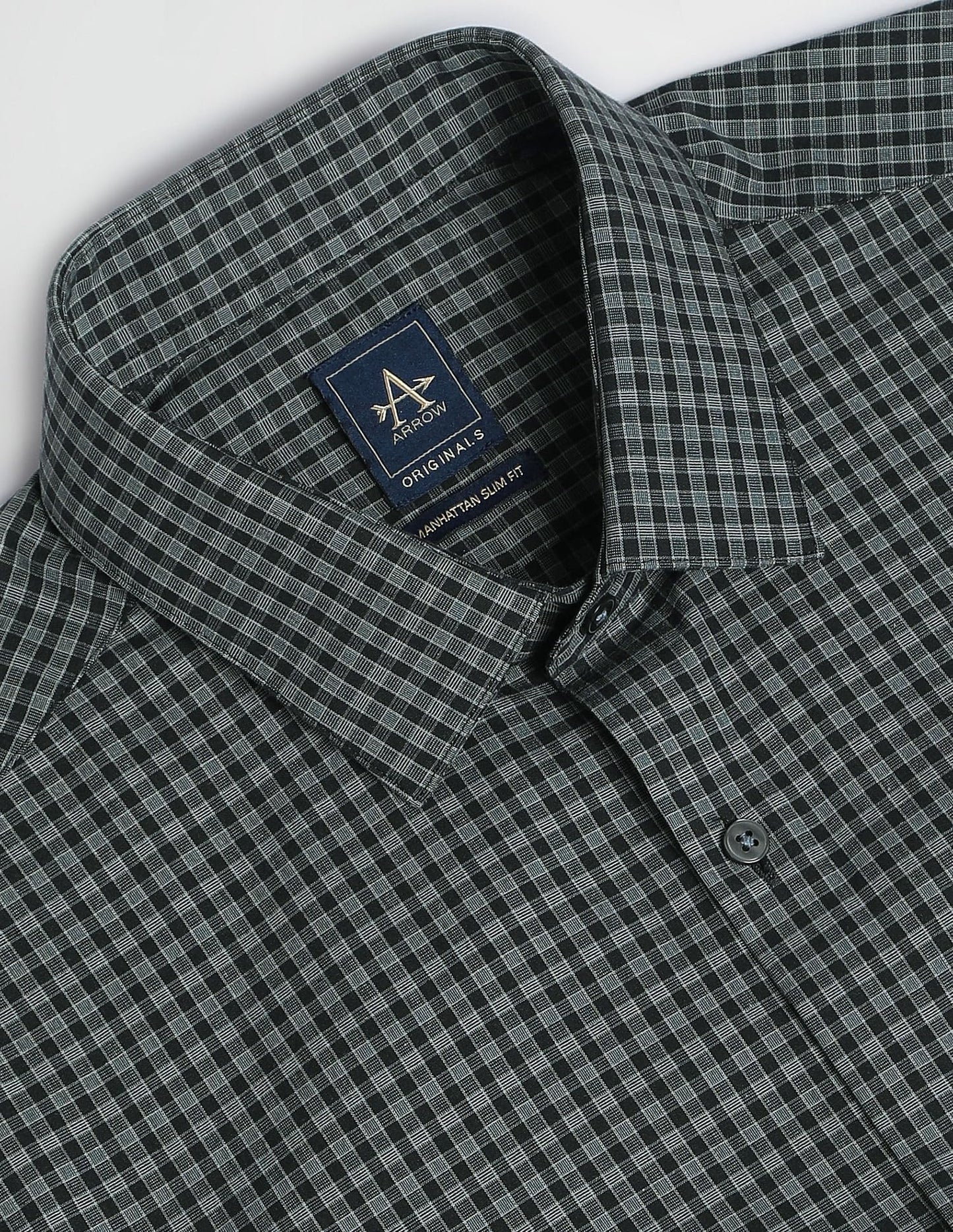 Arrow Men's Grey Checked - Cutaway Collar Full Sleeves Formal Shirt with Chest Pocket | Cotton Fabric | Slim Fit