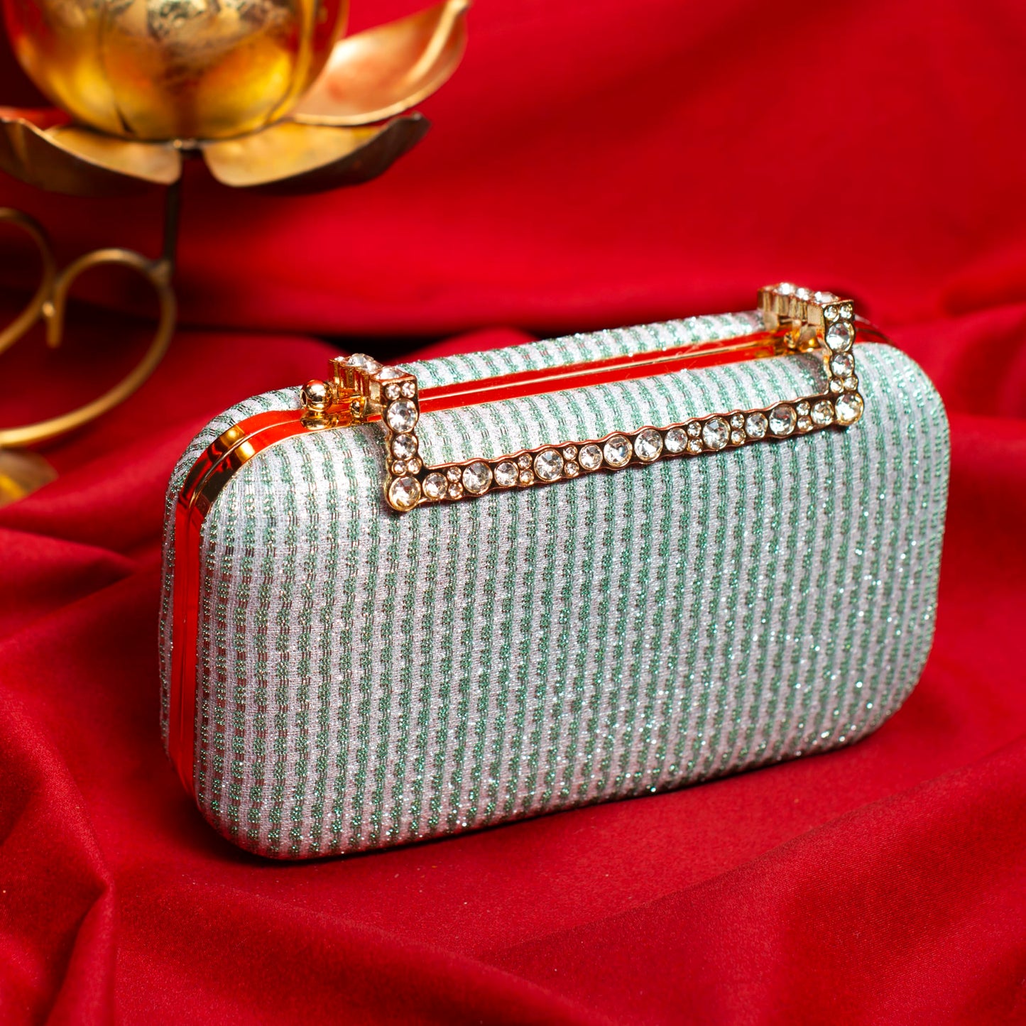 Artklim Sky Blue Shimmery Fabric Party Clutch Bag For Women