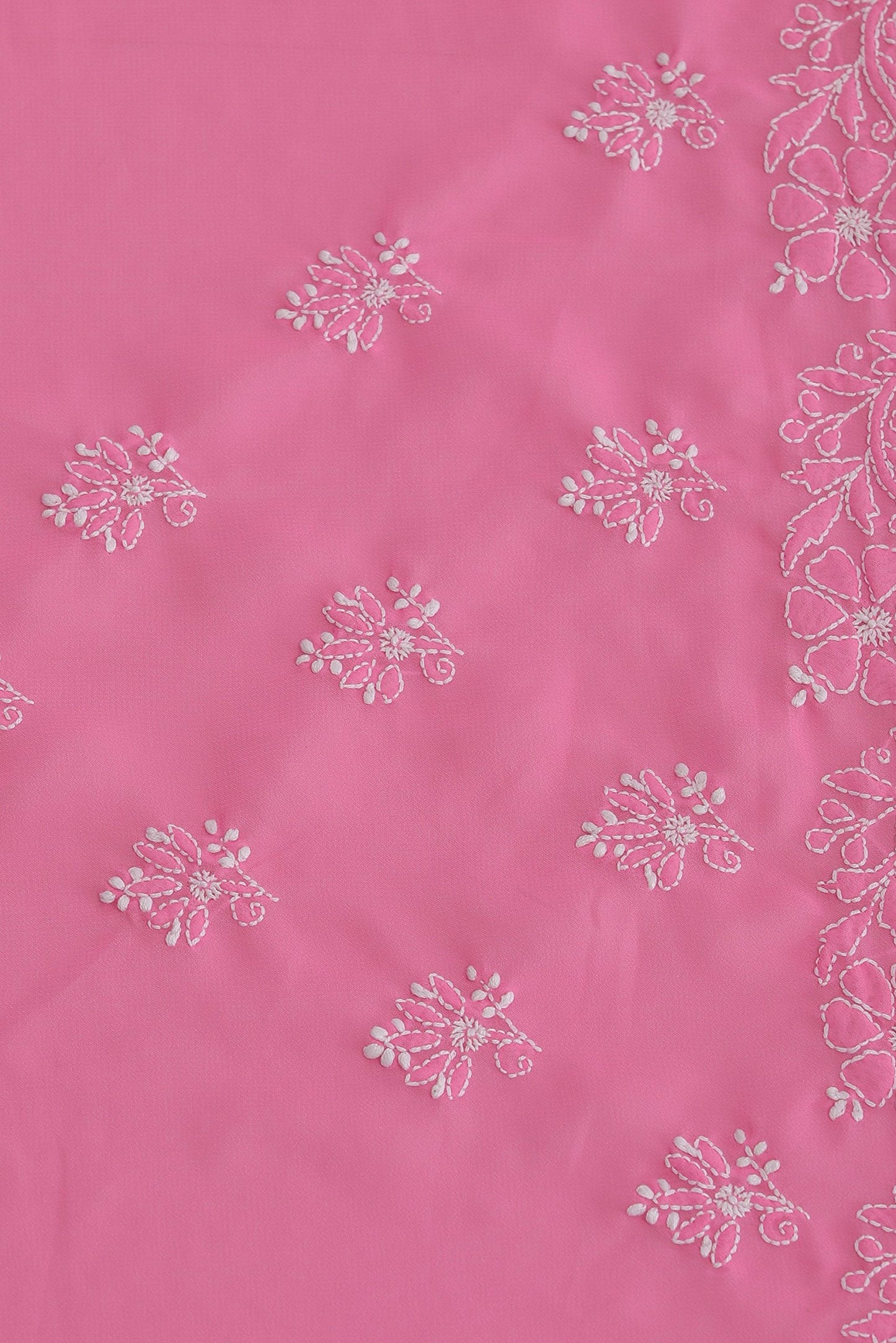 Ada Hand Embroidered Lucknow Chikan Faux Georgette Women's Chikan Saree With Blouse A130252 Pink