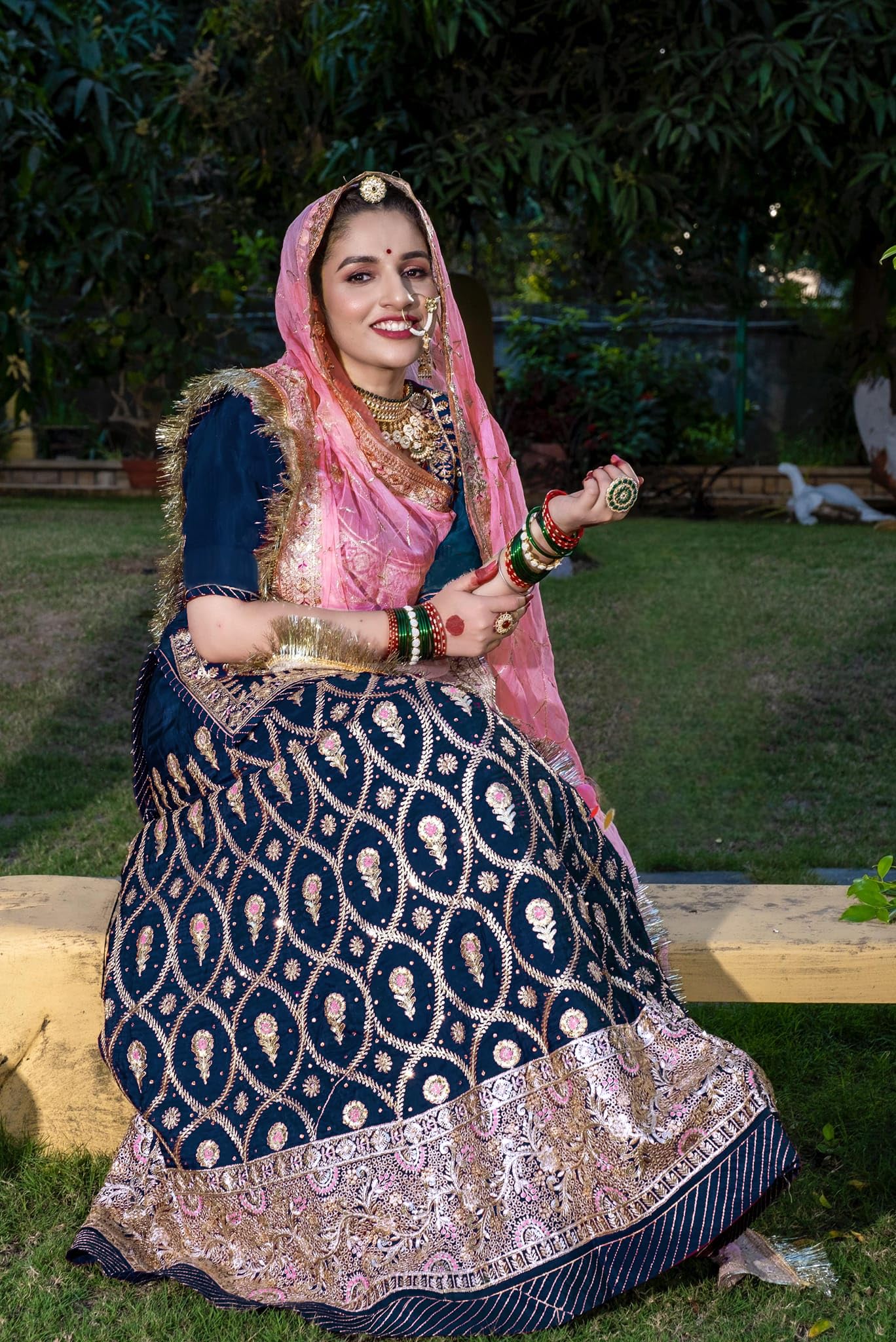 SHYAMLATA Women's Traditional Sequins And Zari Embroidered Rajasthani and Gujarati Lehenga Choli (Light Blue)