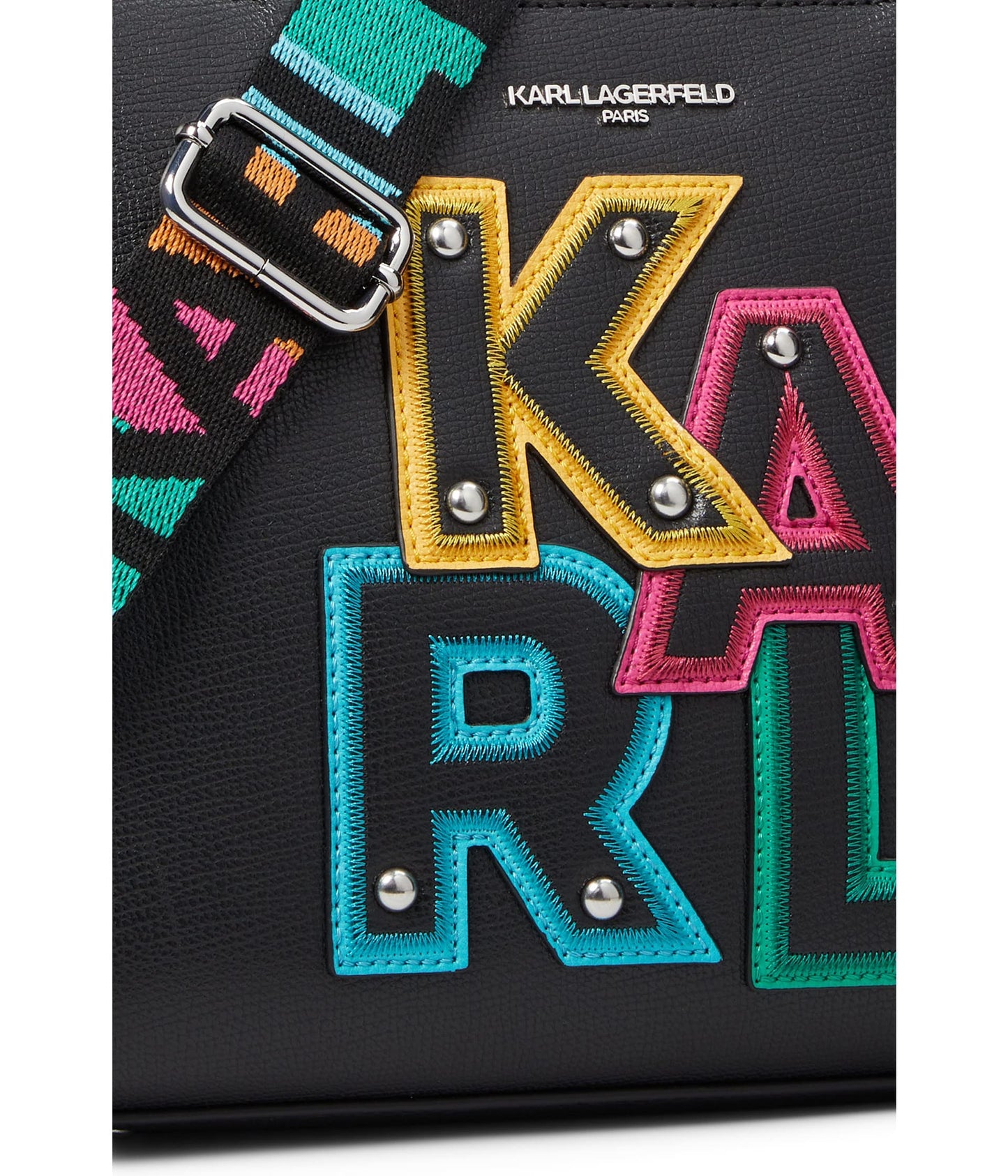 KARL LAGERFELD Maybelle Satchel, Black/Fire Multi, One Size