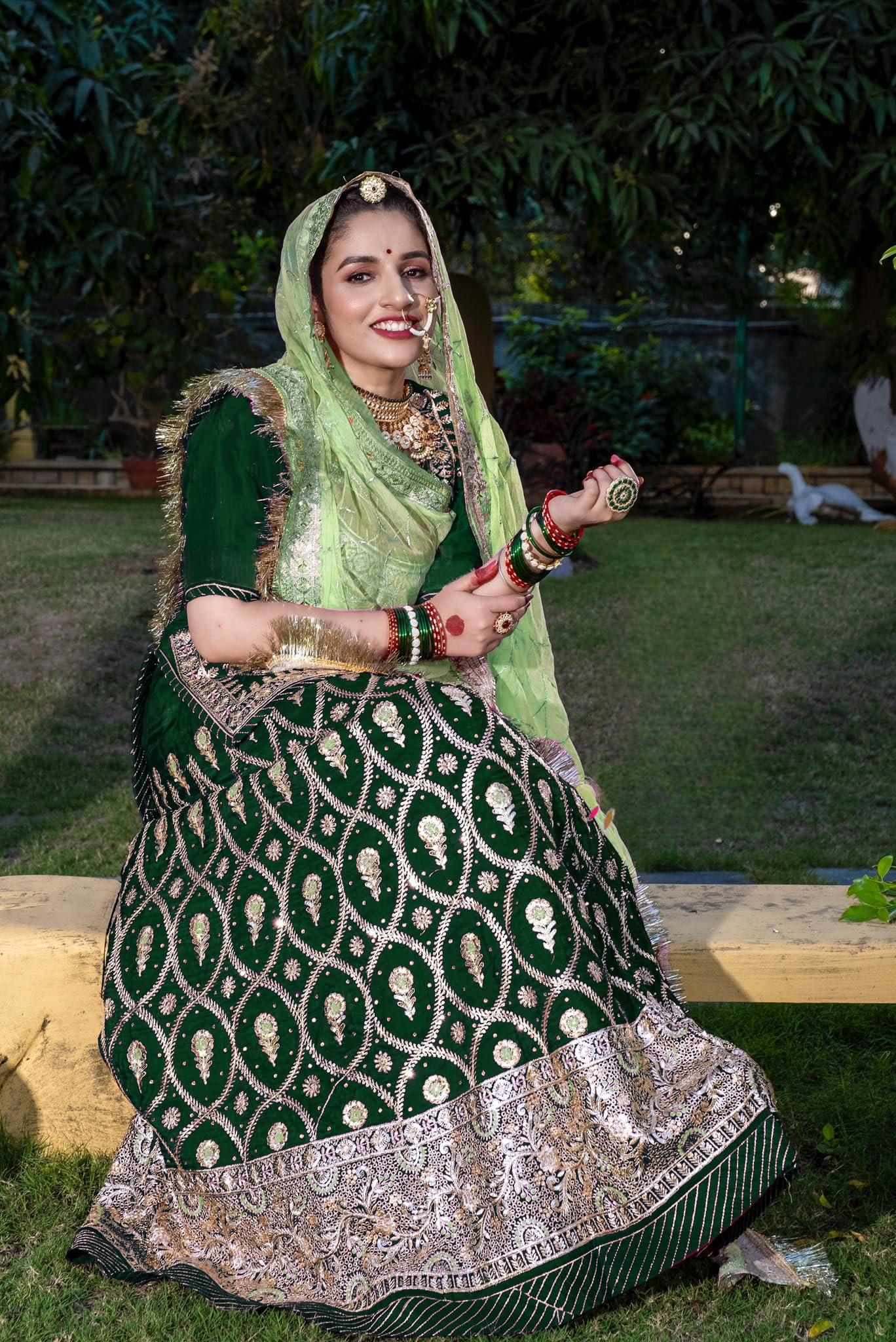 SHYAMLATA Heavy sequins Work Semi Stitched Shimmer Silk Rajputi Poshak For Women Lehenga Choli (Green)