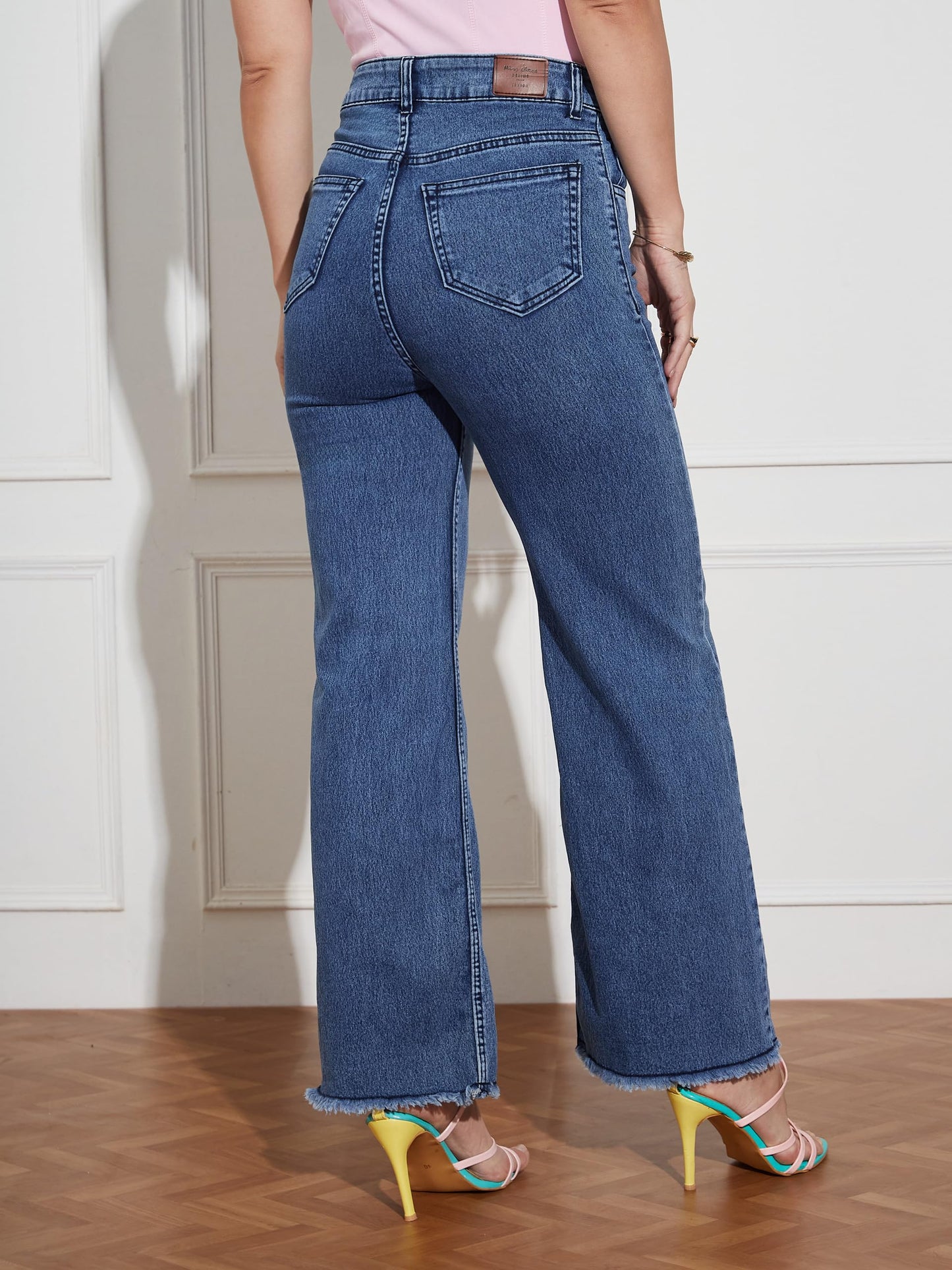 Miss Chase Womens Wide-Leg High Rise Regular-Length Stretchable Denim Jeans (MCSS24DEN79-03-542-38, Charcoal Blue, 38)