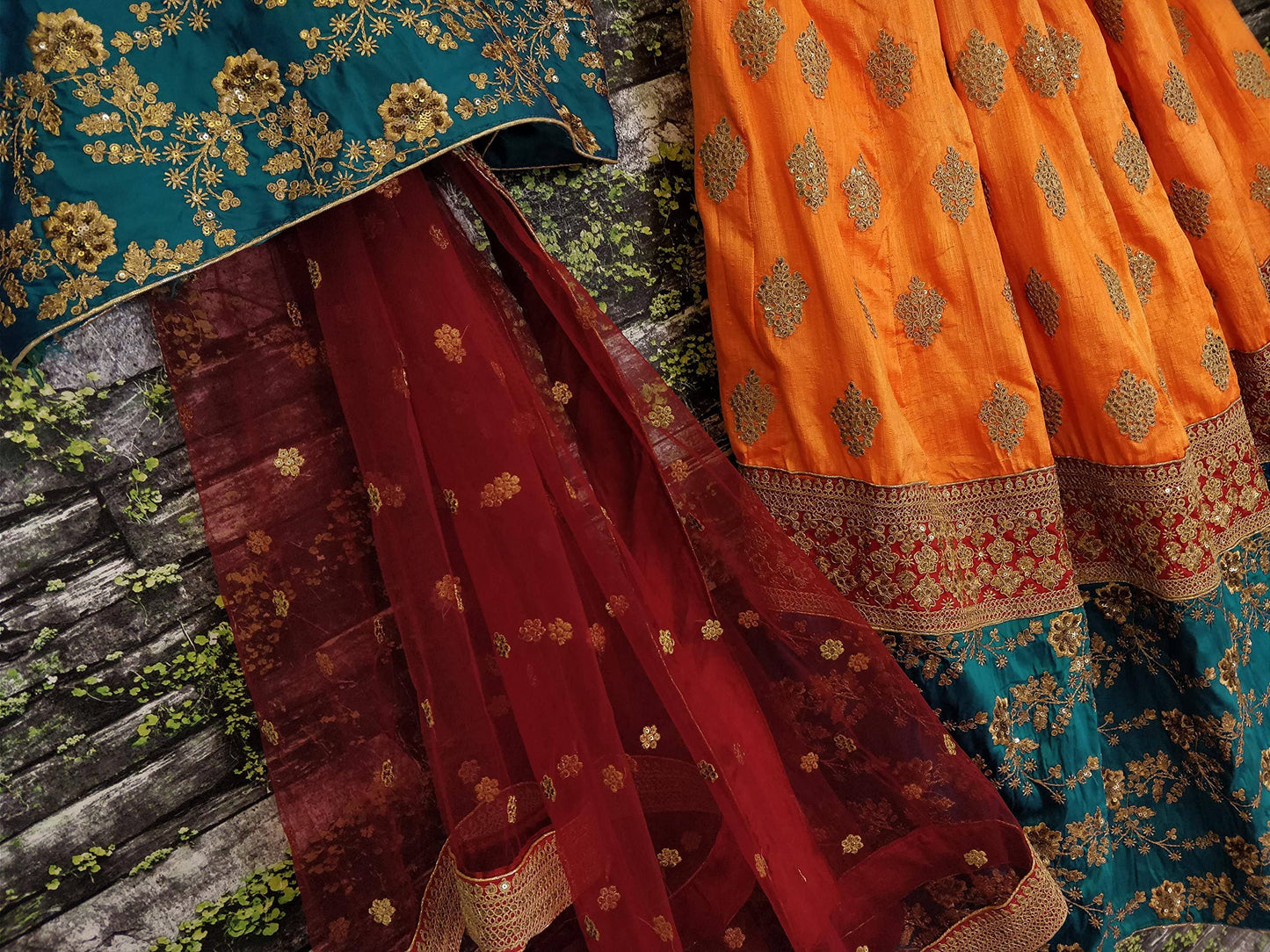 Zeel Clothing Women Faux Silk Lehenga Choli Semi-Stitched Green & Yellow Free Size