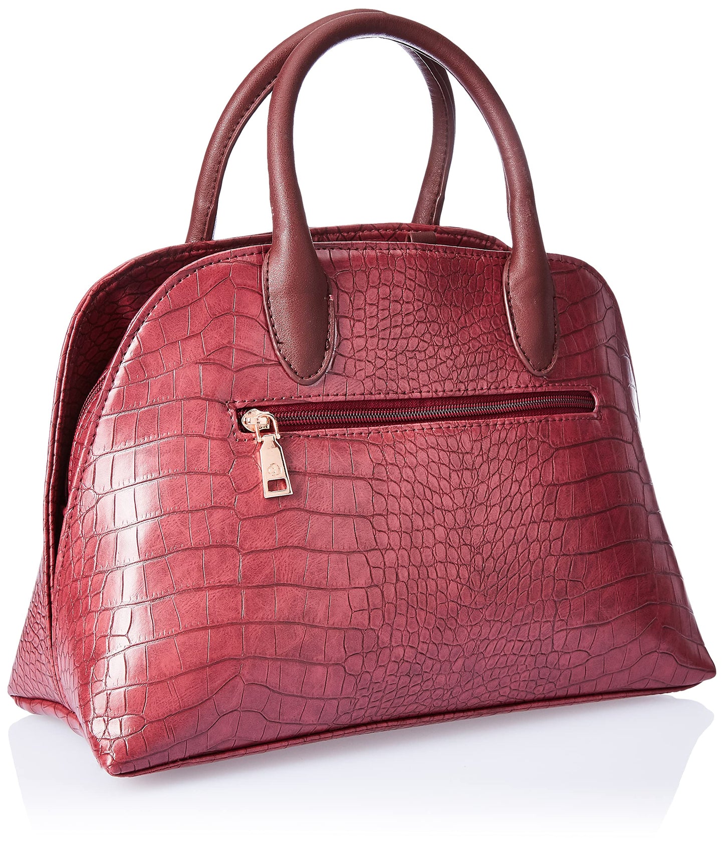 Caprese Zoia Satchel Bag, Medium | Stylish Croco Finish Handbag for Women with Chic Grab Handle, Adjustable & Detachable Sling Strap | Secure Zip Closure | Perfect for Casual & Daily Use (Plum)