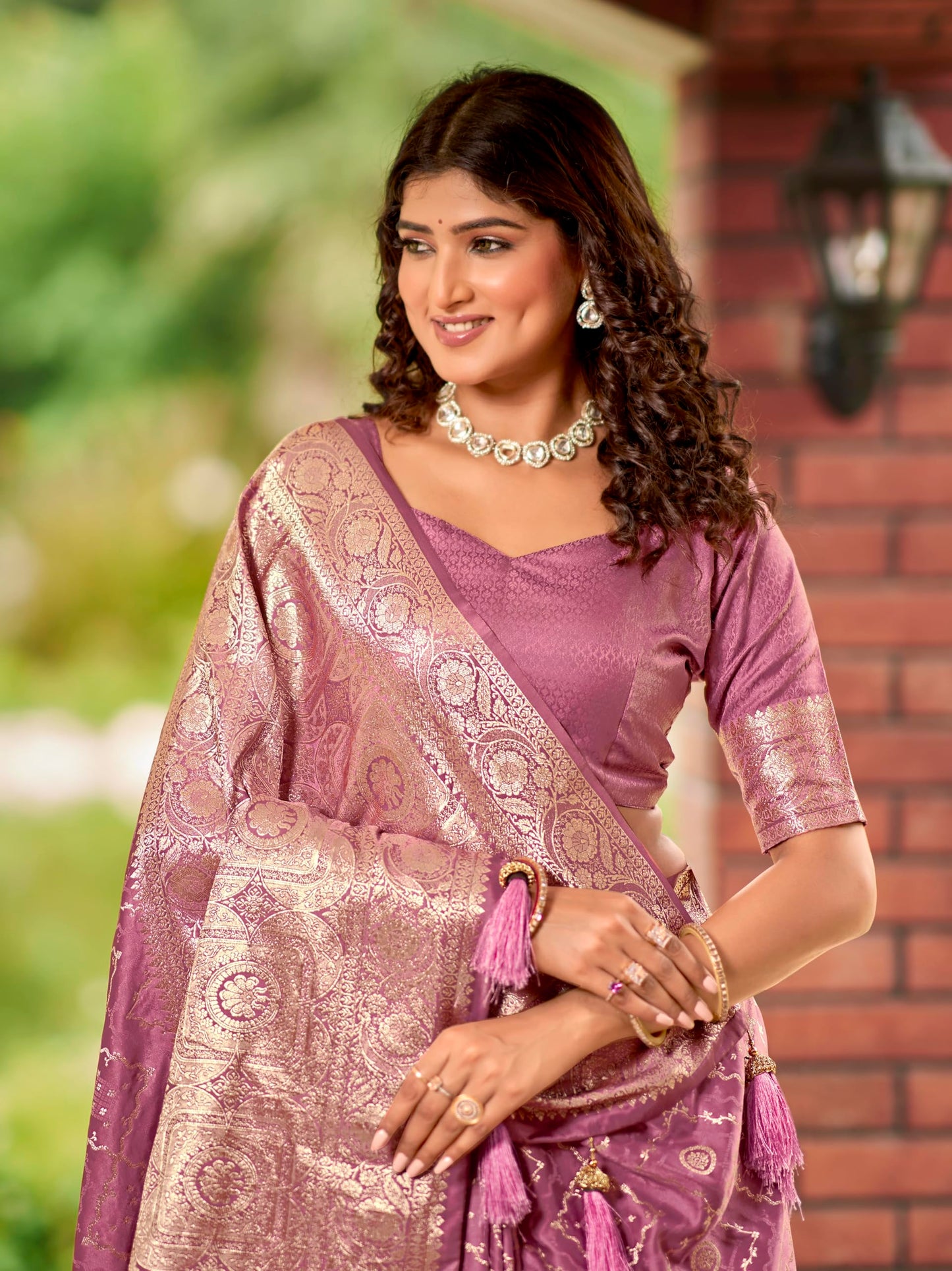 MANOHARI Women's Most Trendy Banarasi Satin Silk Woven Rose Pink Saree With Heavy Jacquard Work Saree With Blouse Piece_MN2030