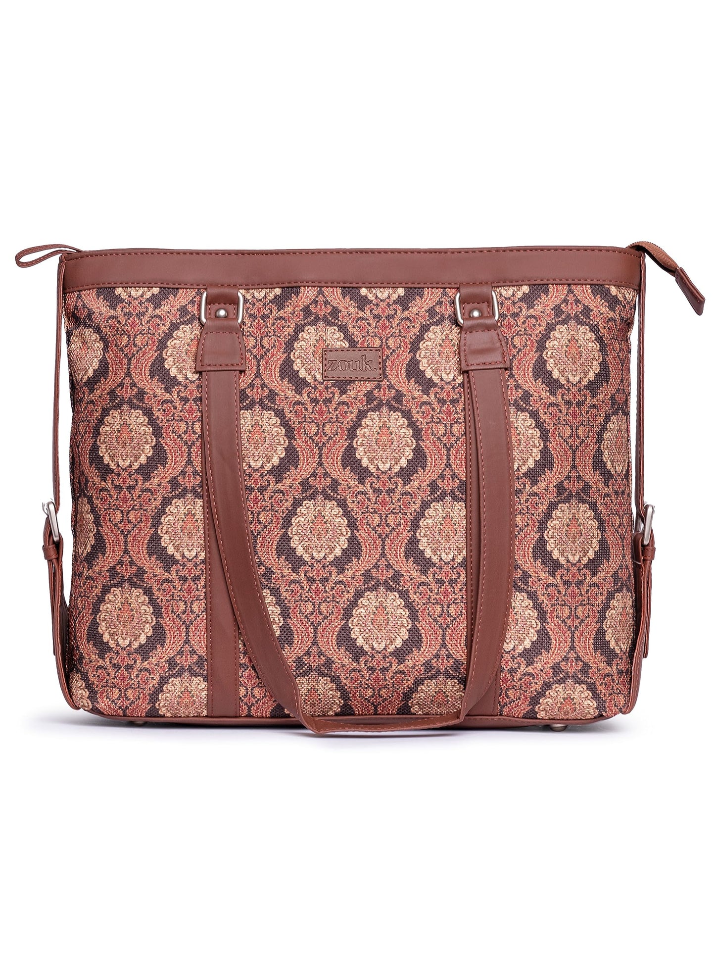 ZOUK Office Bag | Stylish Bags for Office Use | Laptop Bag 15.6 inch | Stylish Tote for Office Use | Purse for Women | Vegan Leather Handbag | Daily & Travel Use | Jodhpur Damask