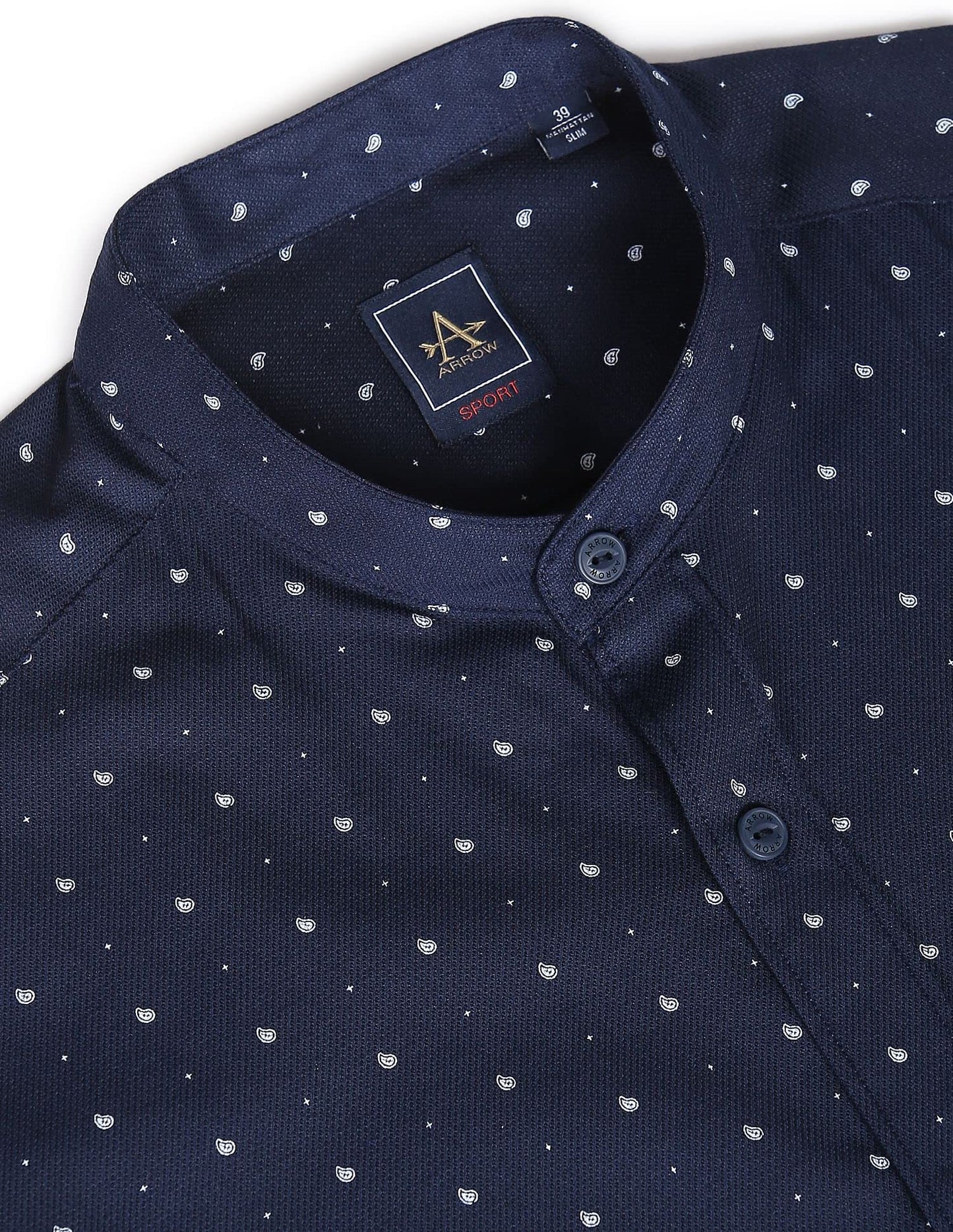 Arrow Men Navy Mandarin Collar Paisley Print Casual Shirt(ASAESH1303,Navy,39)