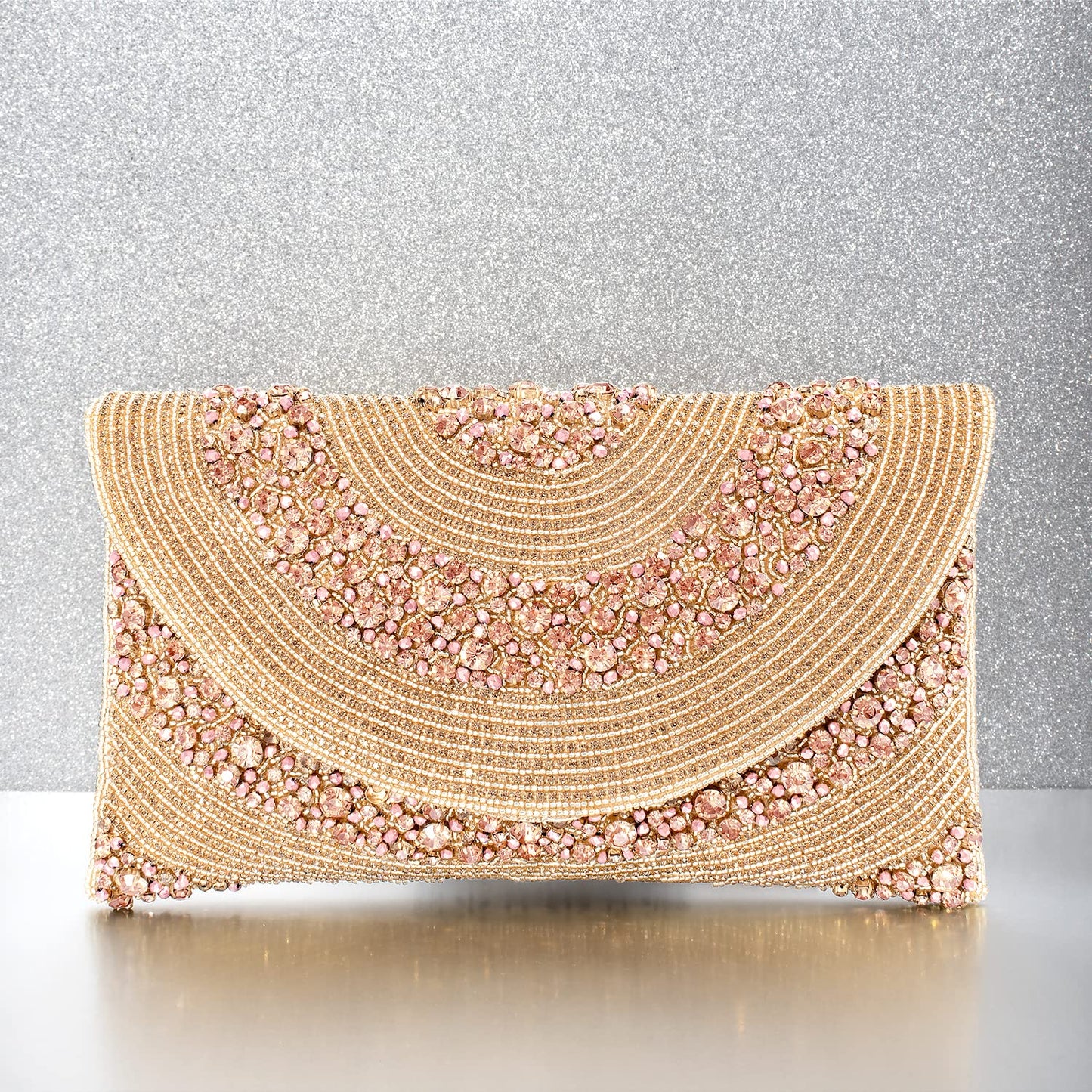 Peora Clutch Women's Purse Bridal Bag For Casual Detachable Strap Evening Sling Bag (Rose Gold)-C72C