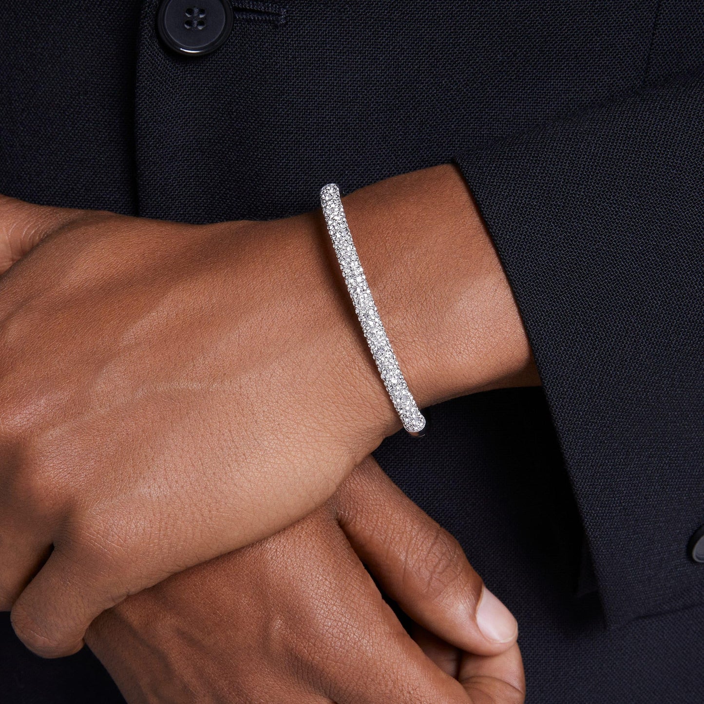 Swarovski Sublima bangle, Snow pavé, White, Rhodium plated