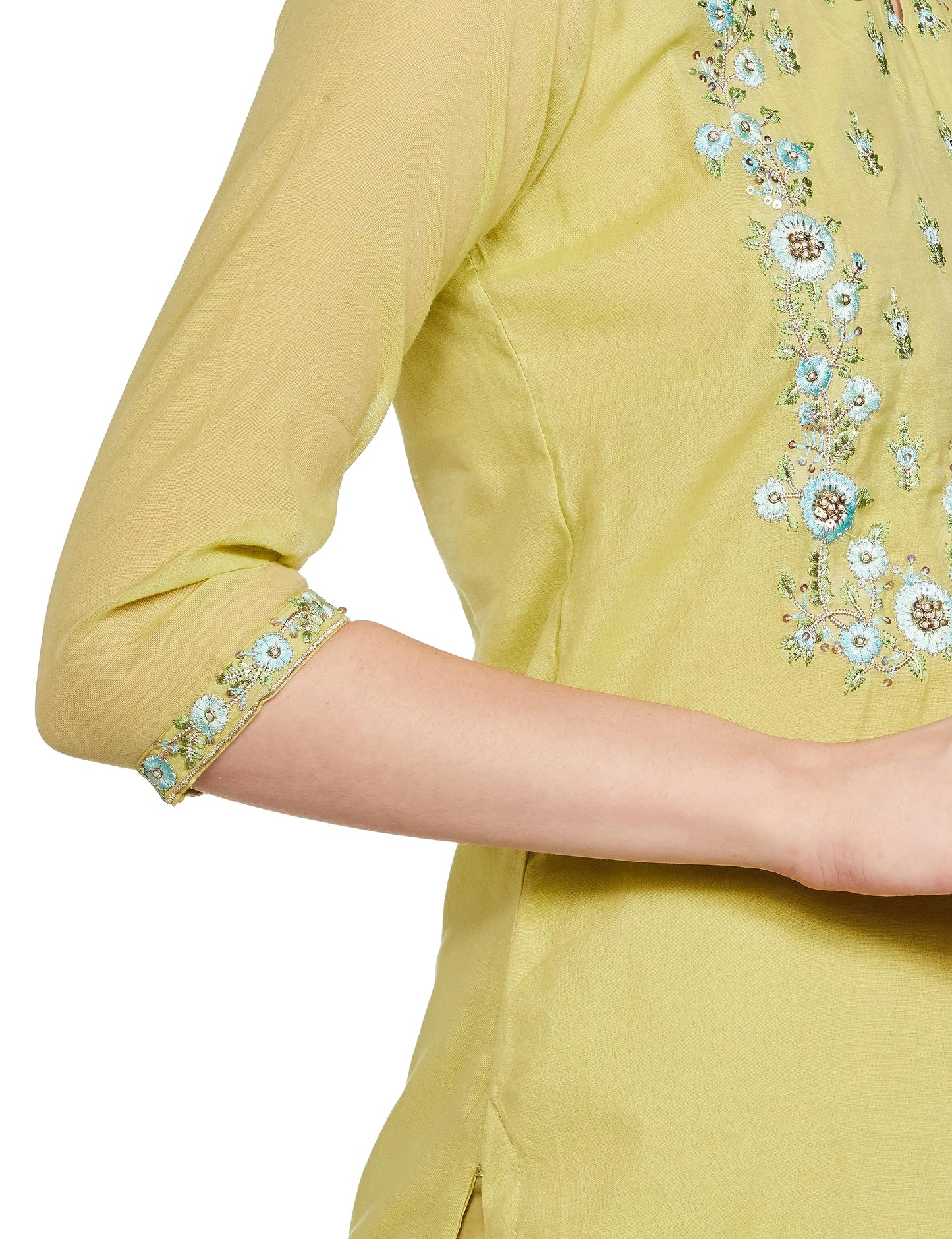 BIBA WOMEN YARNDYED NARROW SALWAR KURTA DUPATTA(SKD7456E_SAGE GREEN_36)