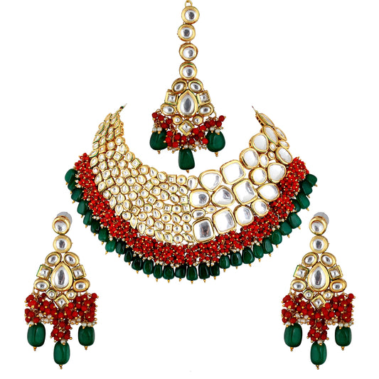 Lucky Jewellery Meenakari 18K Gold plated Multi color Uncut dibbi Kundan Combo Necklace Set