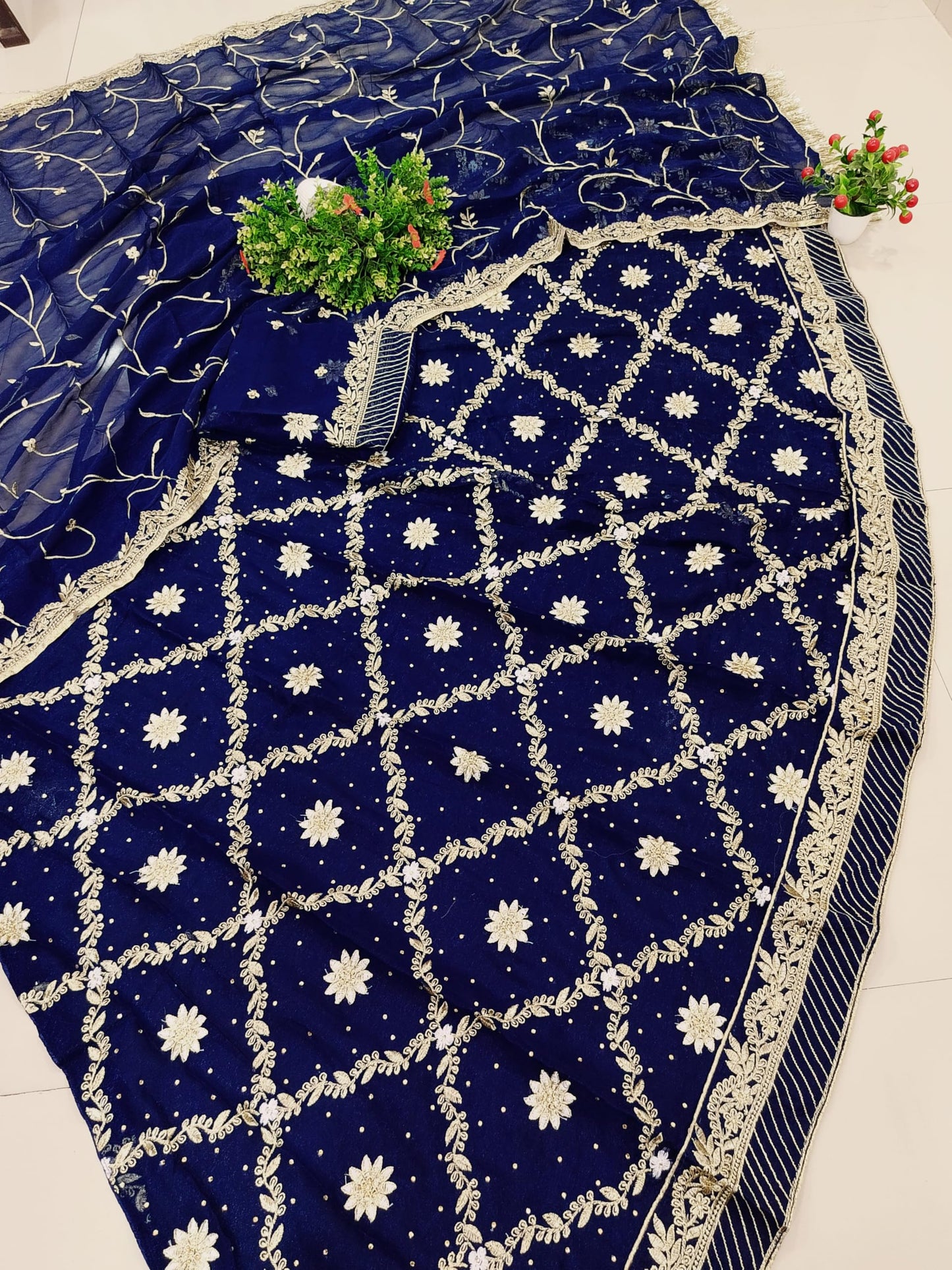 SHYAMLATA Fancy Heavy Embroidery Work Shimmer Silk Semi-stitched Rajputi Poshak For Women Rajasthani Lehenga Choli With Dupatta (Blue E)